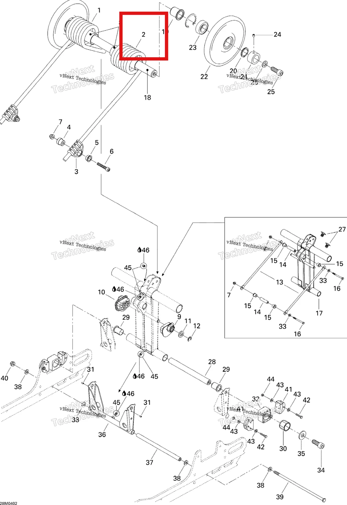 Деталь 503189675 на схеме узла 2004 Ski-Doo Legend 550F Rear Arm Legend