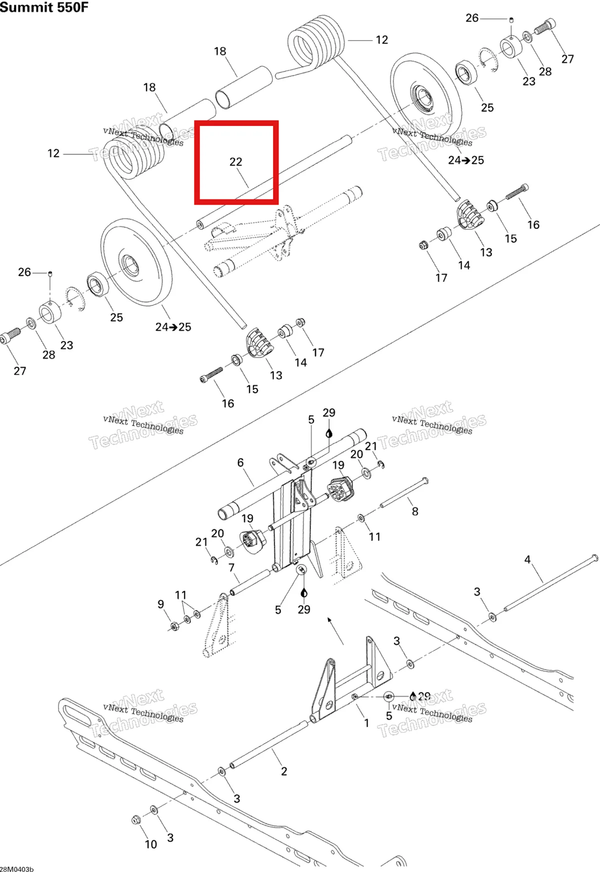 Деталь 503189711 на схеме узла 2004 Ski-Doo Summit 550F Rear Arm Summit 550F