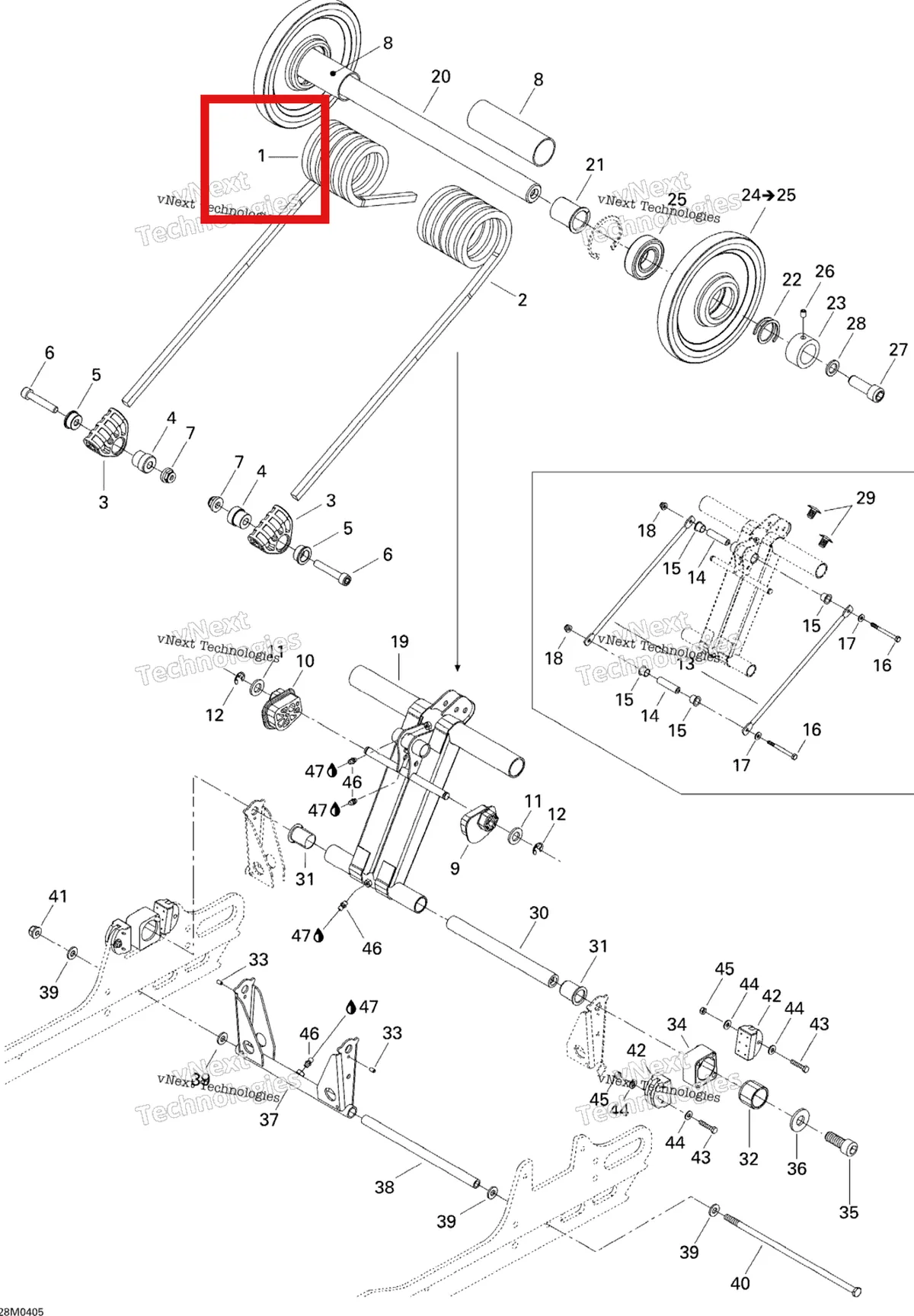 Деталь 503189902 на схеме узла 2004 Ski-Doo MX Z 500SS Trail/Adrenaline Rear Arm