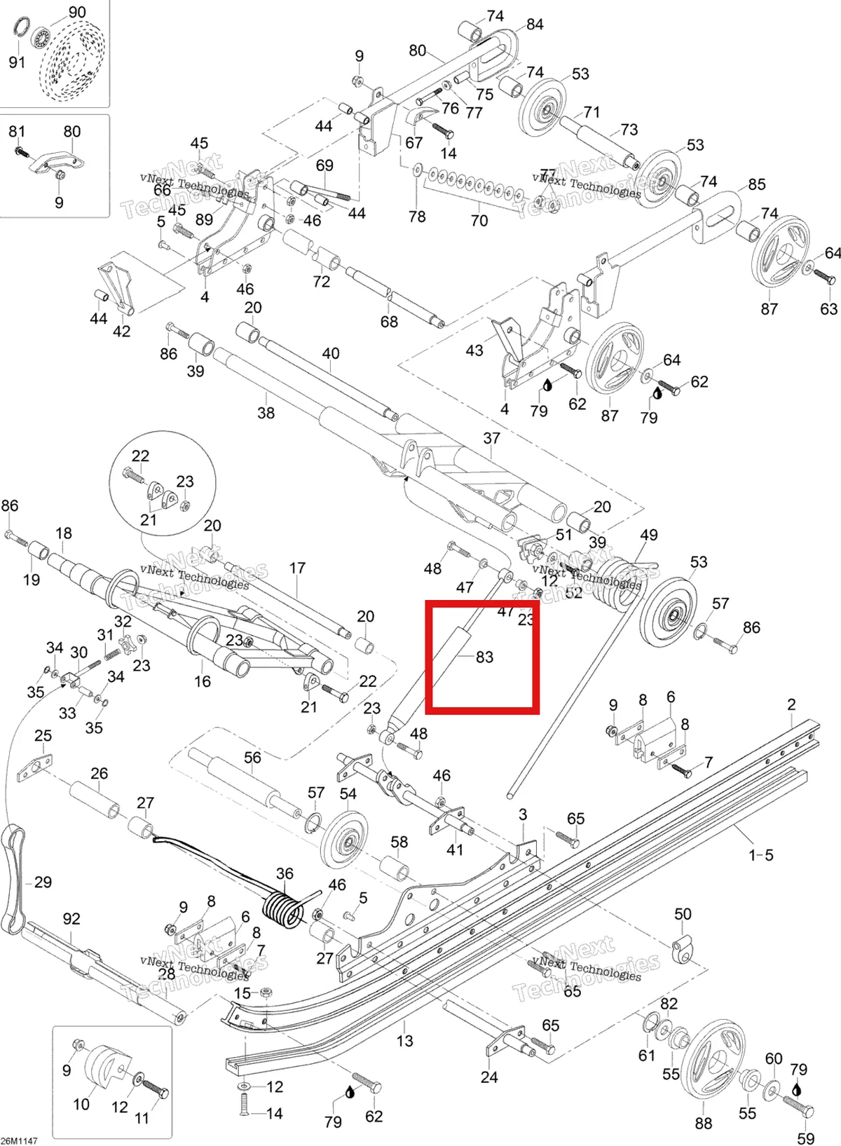 Деталь 503189997 (Шок) на схеме узла 2012 Ski-Doo Skandic SWT V800 YetiII Rear Suspension