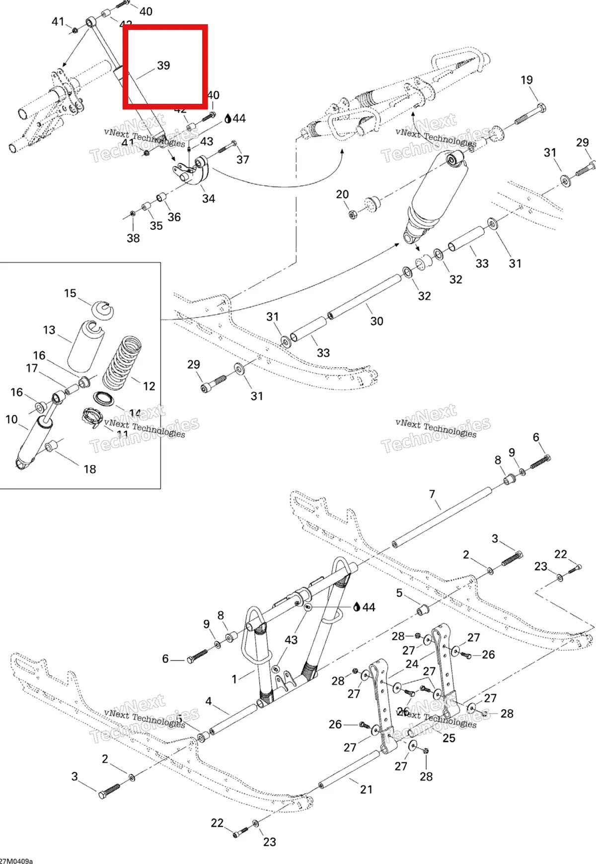 Деталь 503190007 на схеме узла 2005 Ski-Doo Legend V-1000 Front Arm