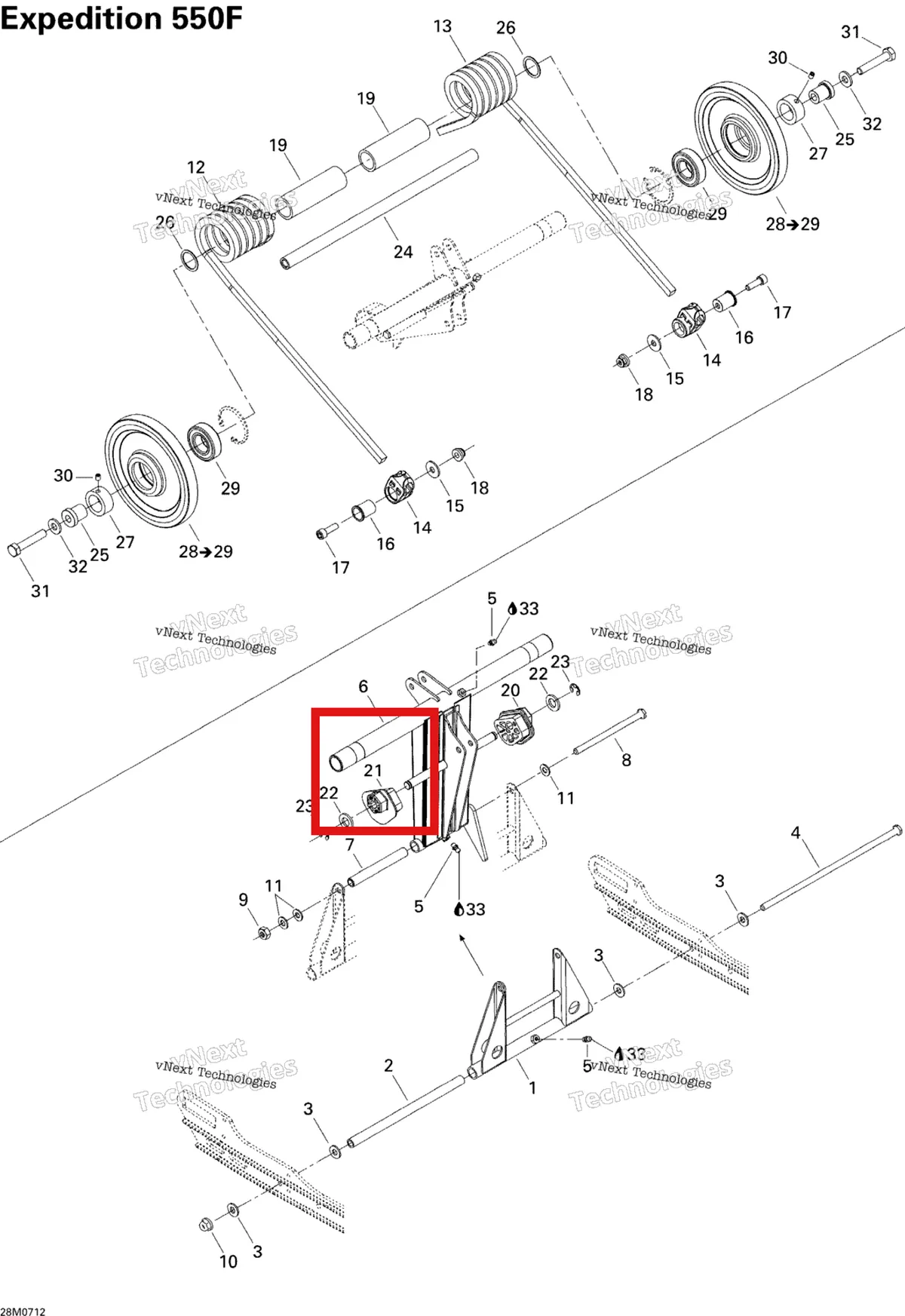 Деталь 503190022 (Деталь Rh Cam Adjuster) на схеме узла 2007 Ski-Doo Expedition Sport 550F Rear Arm