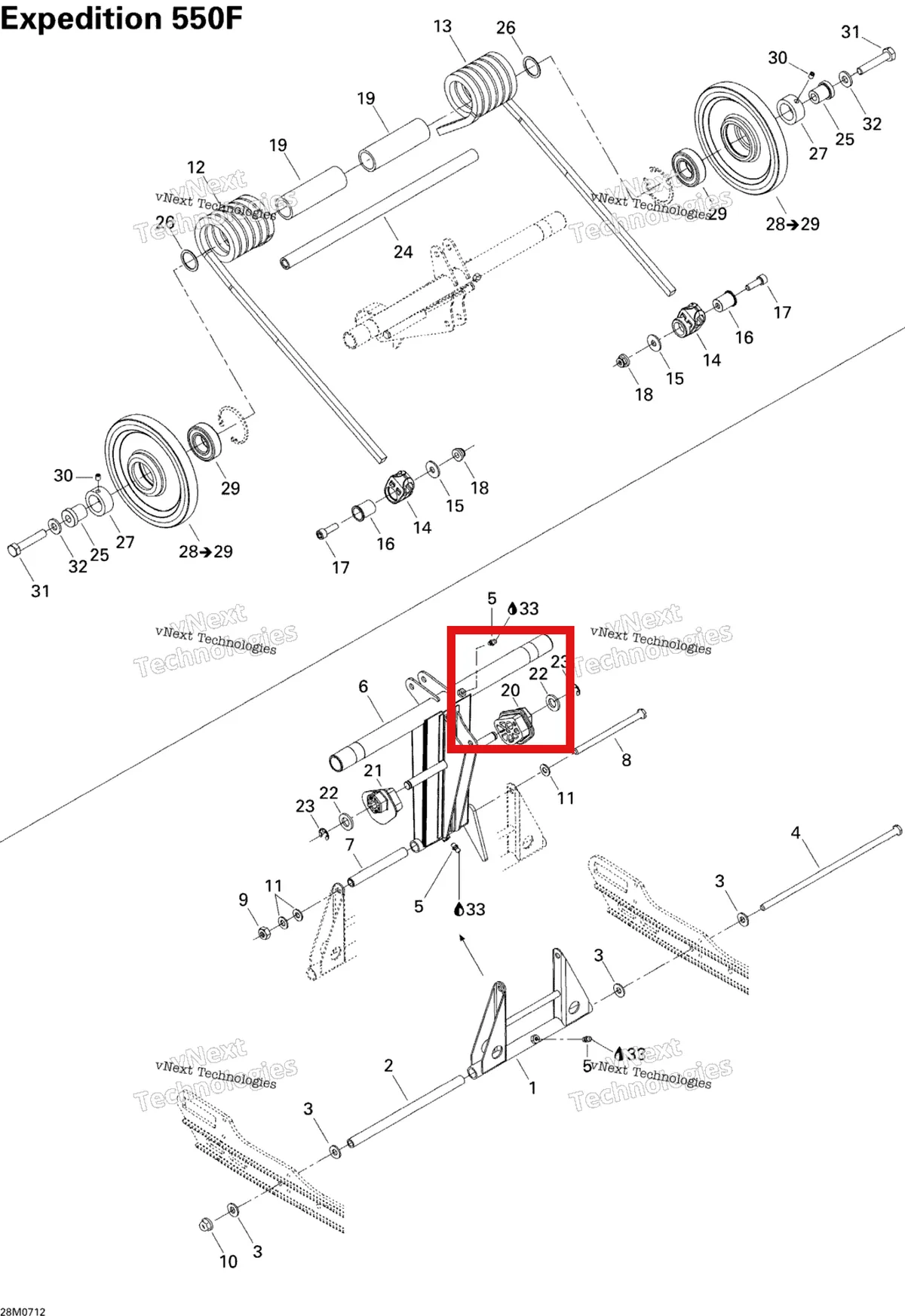 Деталь 503190023 (Деталь Lh Cam Adjuster) на схеме узла 2007 Ski-Doo Expedition Sport 550F Rear Arm