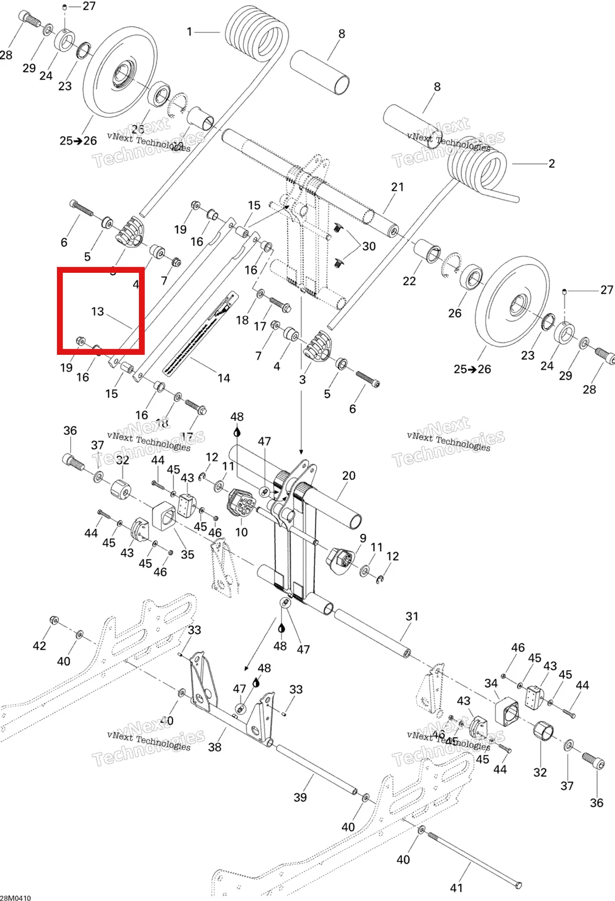 Деталь 503190174 на схеме узла 2004 Ski-Doo MX Z X 440 Racing Rear Arm