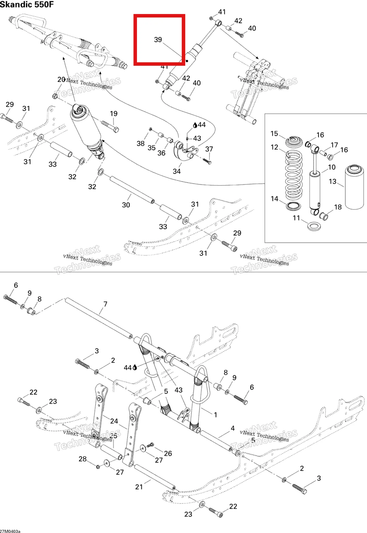 Деталь 503190293 на схеме узла 2004 Ski-Doo Skandic 550F Front Arm Skandic 550F