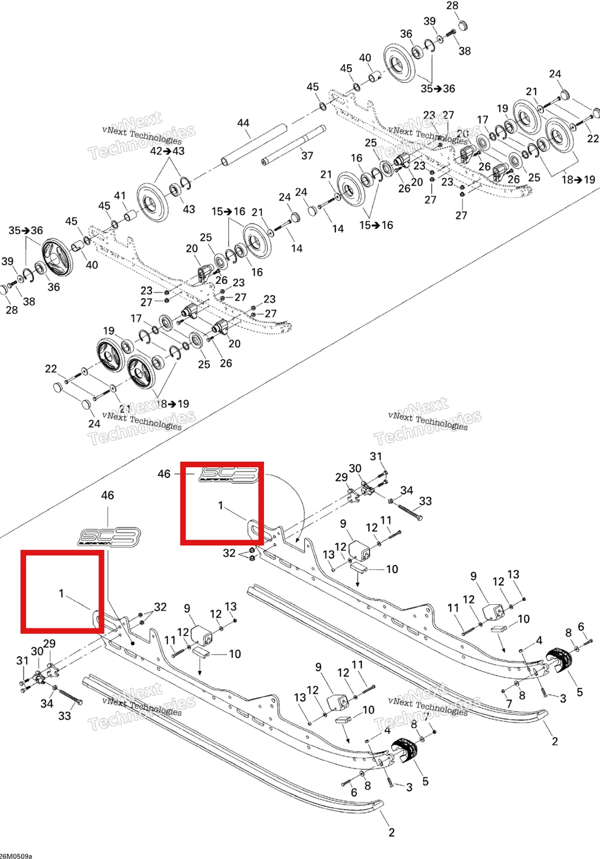 Деталь 503190381 на схеме узла 2005 Ski-Doo Legend V-1000 Rear Suspension 1