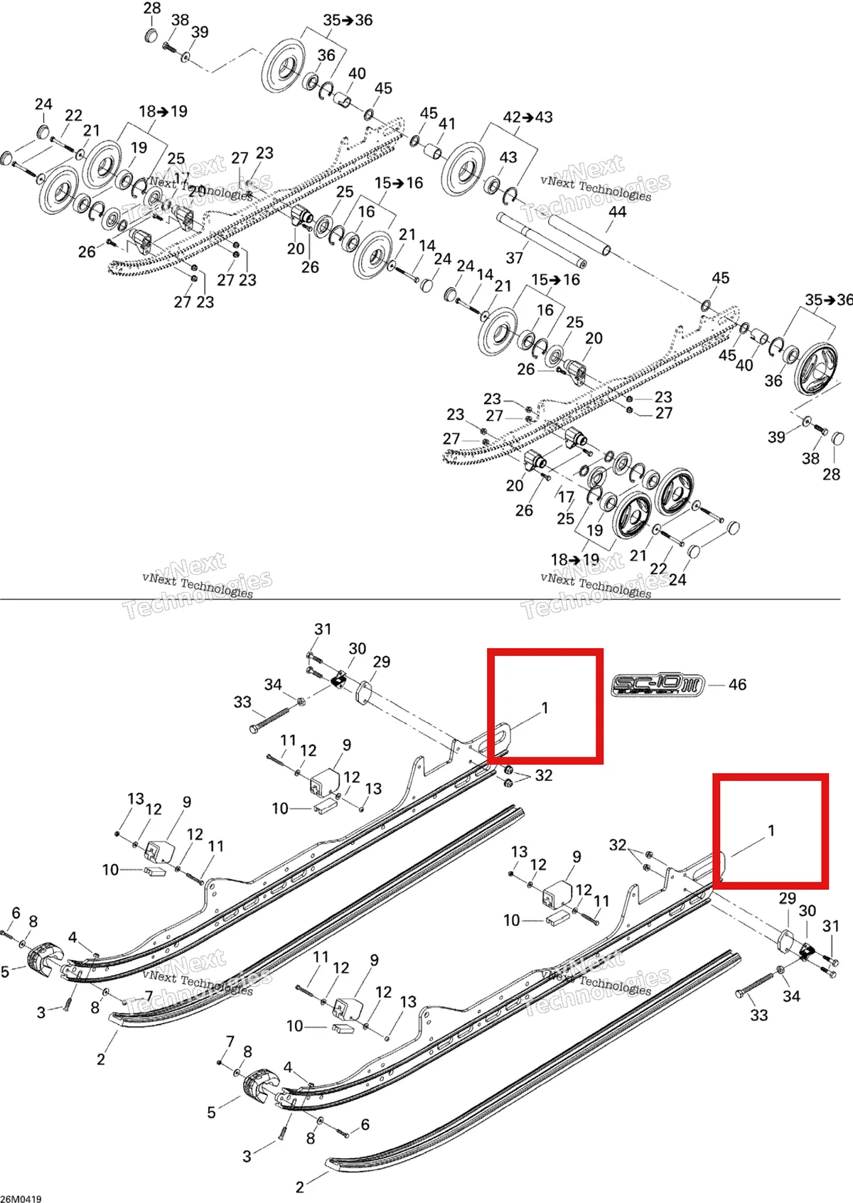 Деталь 503190530 на схеме узла 2005 Ski-Doo MX Z 600 HO SDI Renegade, Early Intro Rear Suspension
