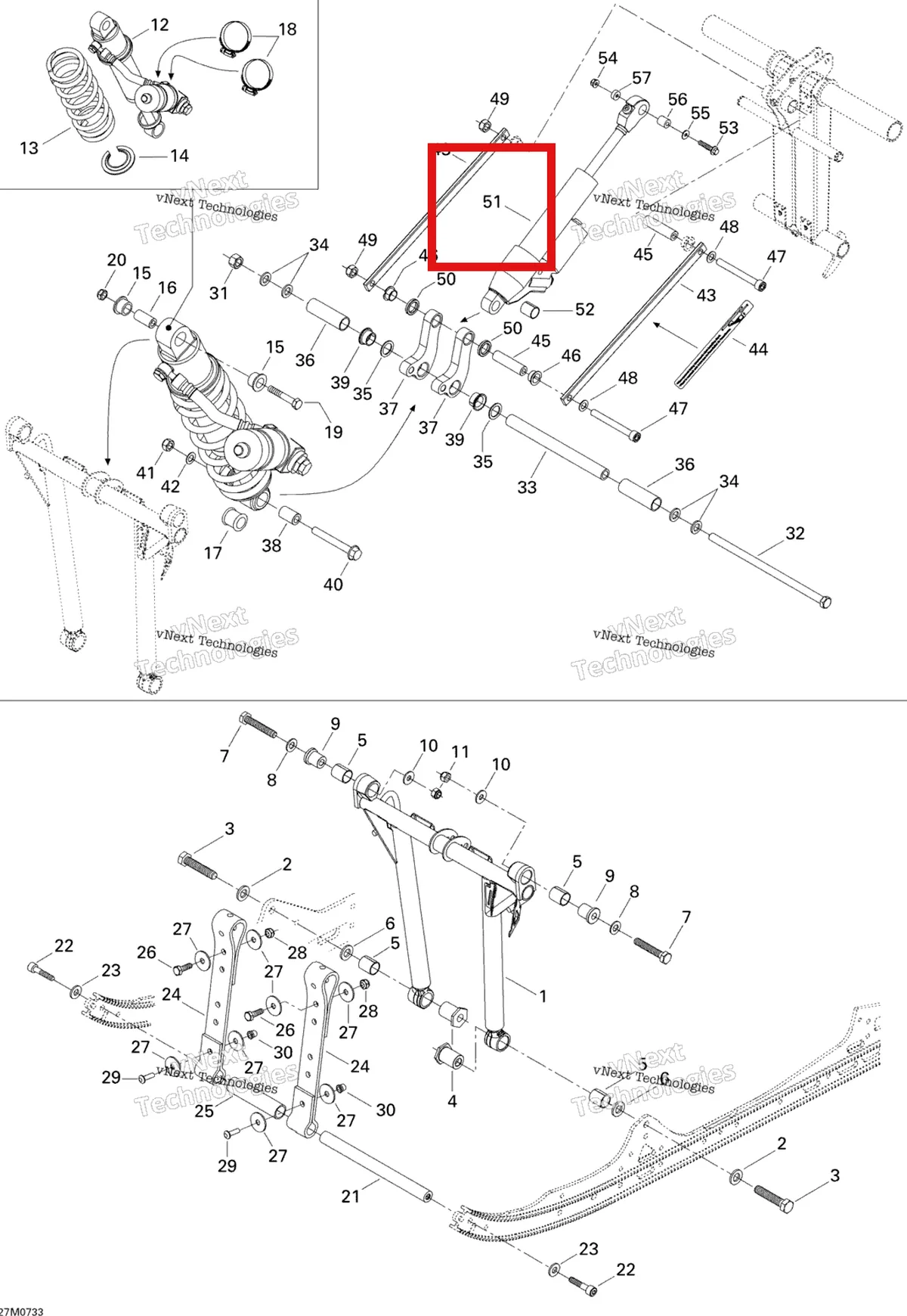 Деталь 503190581 на схеме узла 2007 Ski-Doo MX Z 440X Racing Front Arm