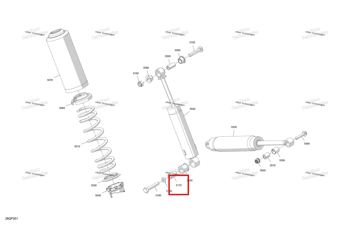 Деталь 503190604 на схеме узла 2026 Ski-Doo GRAND TOURING - SPORT - ESTA - Bright White - 14X120X0.75LFF Track Suspension - Rear Shocks