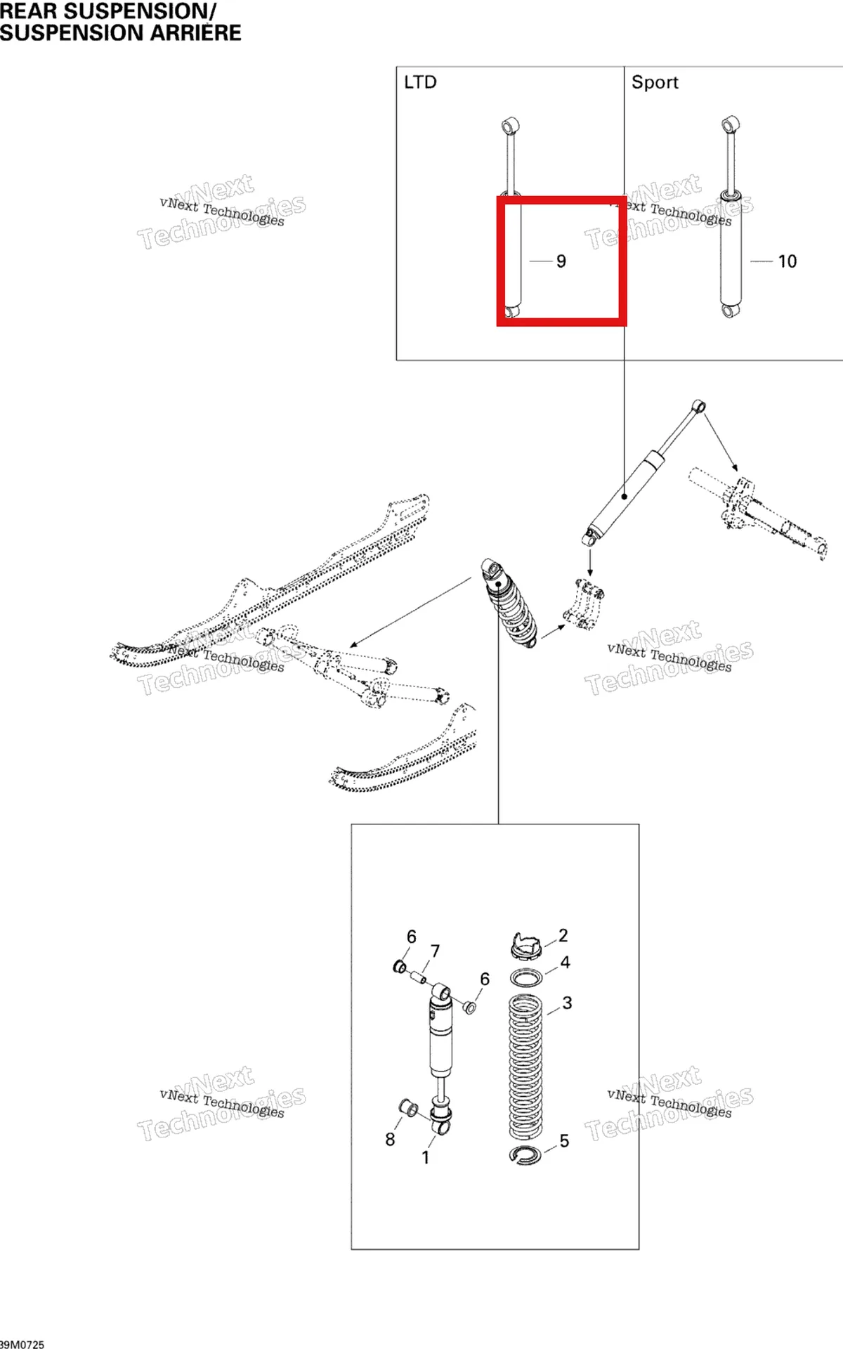 Деталь 503190672 на схеме узла 2007 Ski-Doo GSX LTD 600 HO SDI Rear Suspension Shocks Ltd