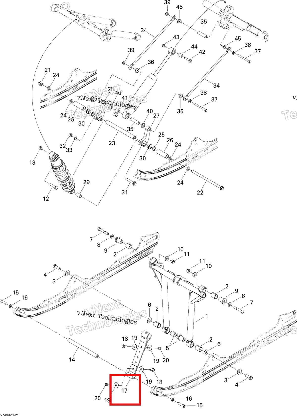 Деталь 503190782 (Деталь Stopper Strap) на схеме узла 2009 Ski-Doo GSX Fan Front Arm