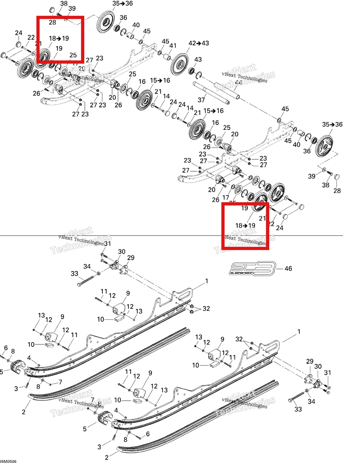 Деталь 503190797 (Деталь Wheel 135) на схеме узла 2005 Ski-Doo GSX 500SS Rear Suspension