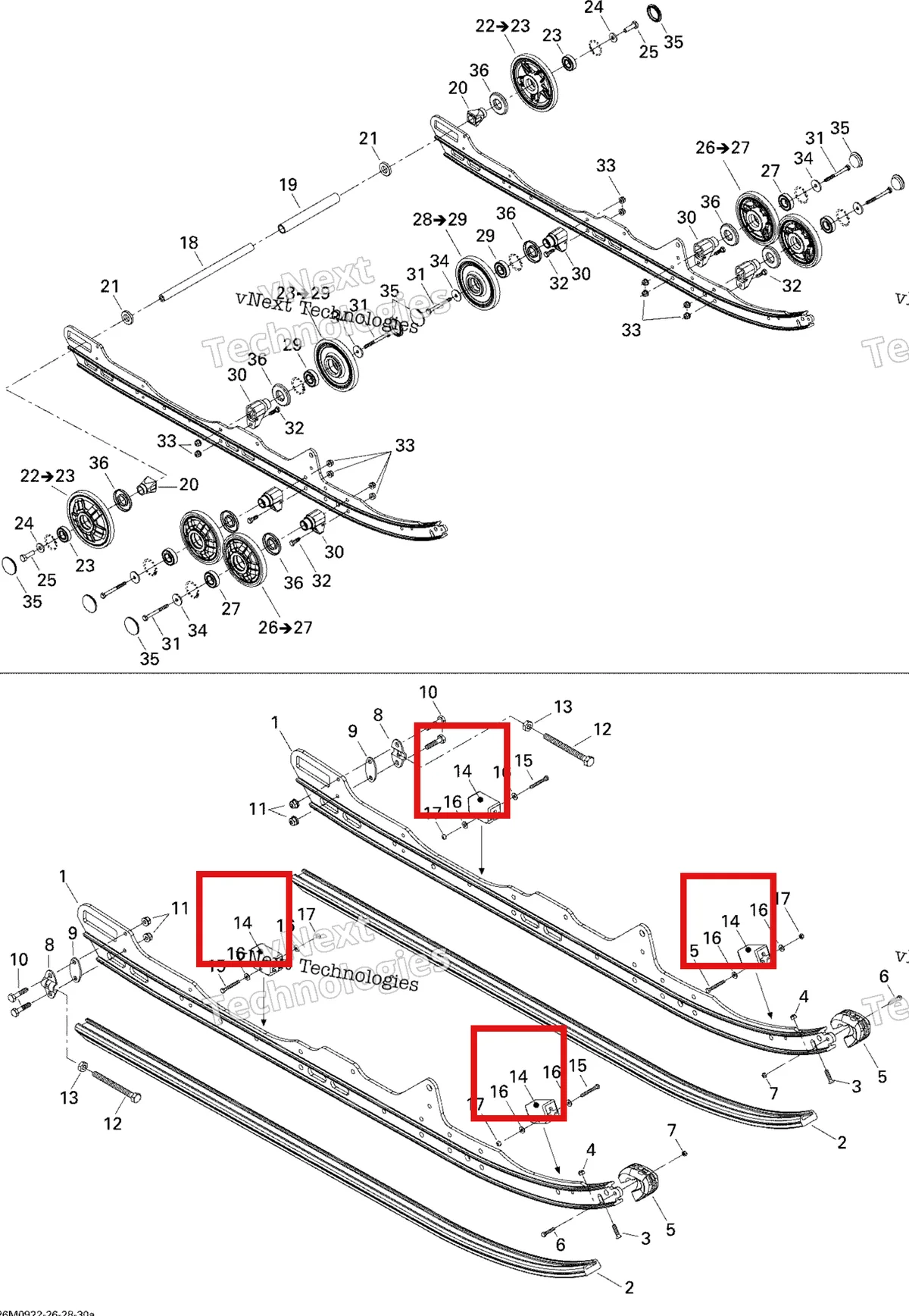 Деталь 503190905 (Деталь Rubber Stopper Ass'y. Includes 15 To 17) на схеме узла 2009 Ski-Doo GTX Fan Rear Suspension
