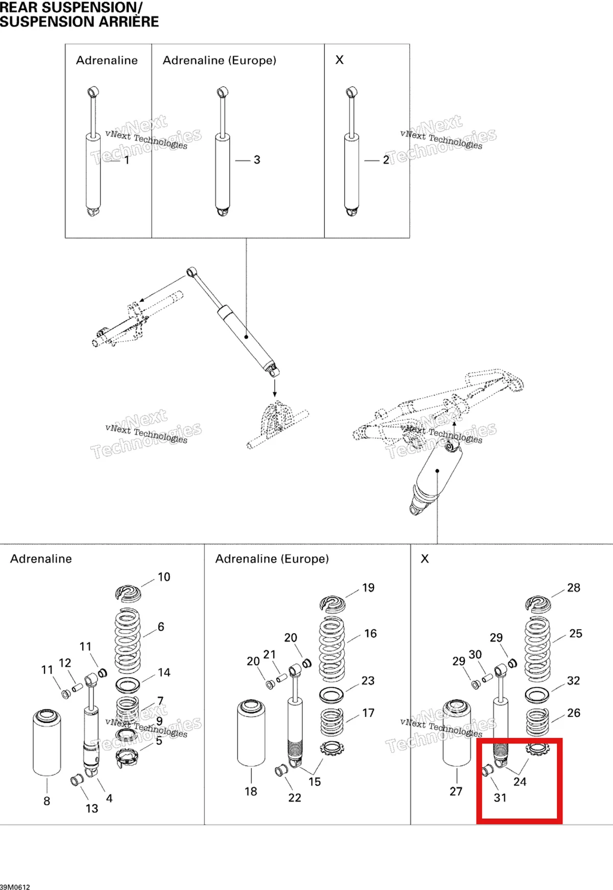 Деталь 503190975 на схеме узла 2006 Ski-Doo Summit 800 HO, Adrenaline & X Rear Suspension Shocks 800Ho