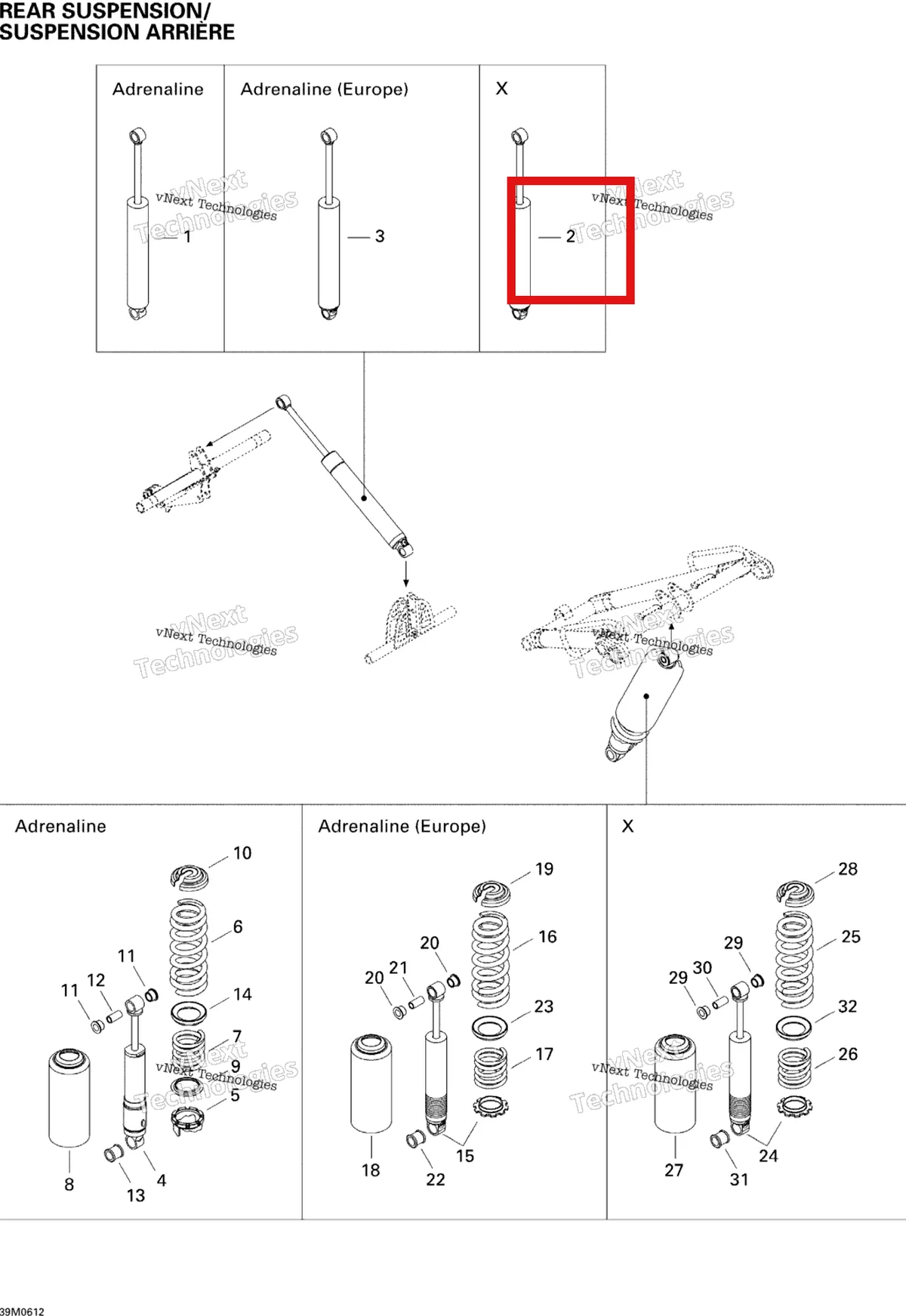 Деталь 503190978 на схеме узла 2006 Ski-Doo Summit 800 HO, Adrenaline & X Rear Suspension Shocks 800Ho