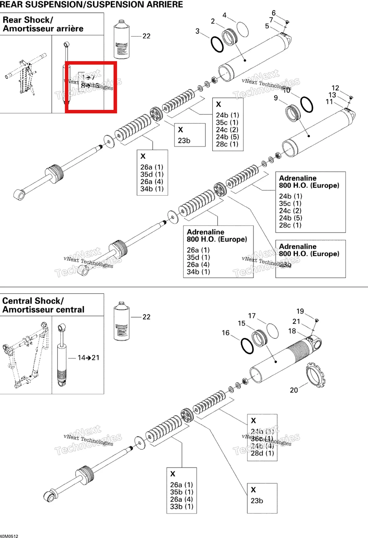 Деталь 503190980 на схеме узла 2005 Ski-Doo Summit 800 HO Take Apart Shock, Rear
