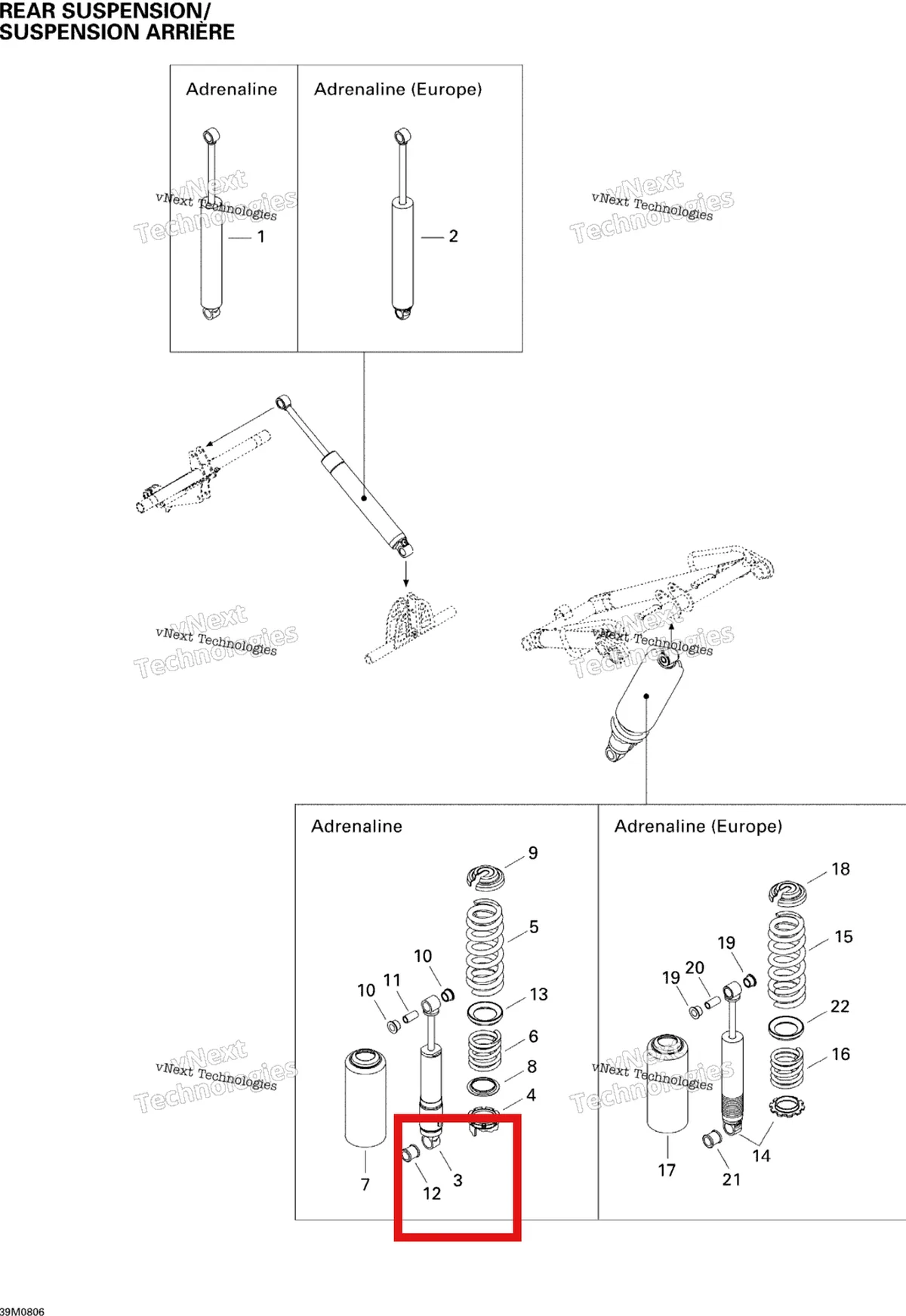 Деталь 503190981 на схеме узла 2008 Ski-Doo Summit Adrenaline 600HO SDI Rear Suspension Shocks
