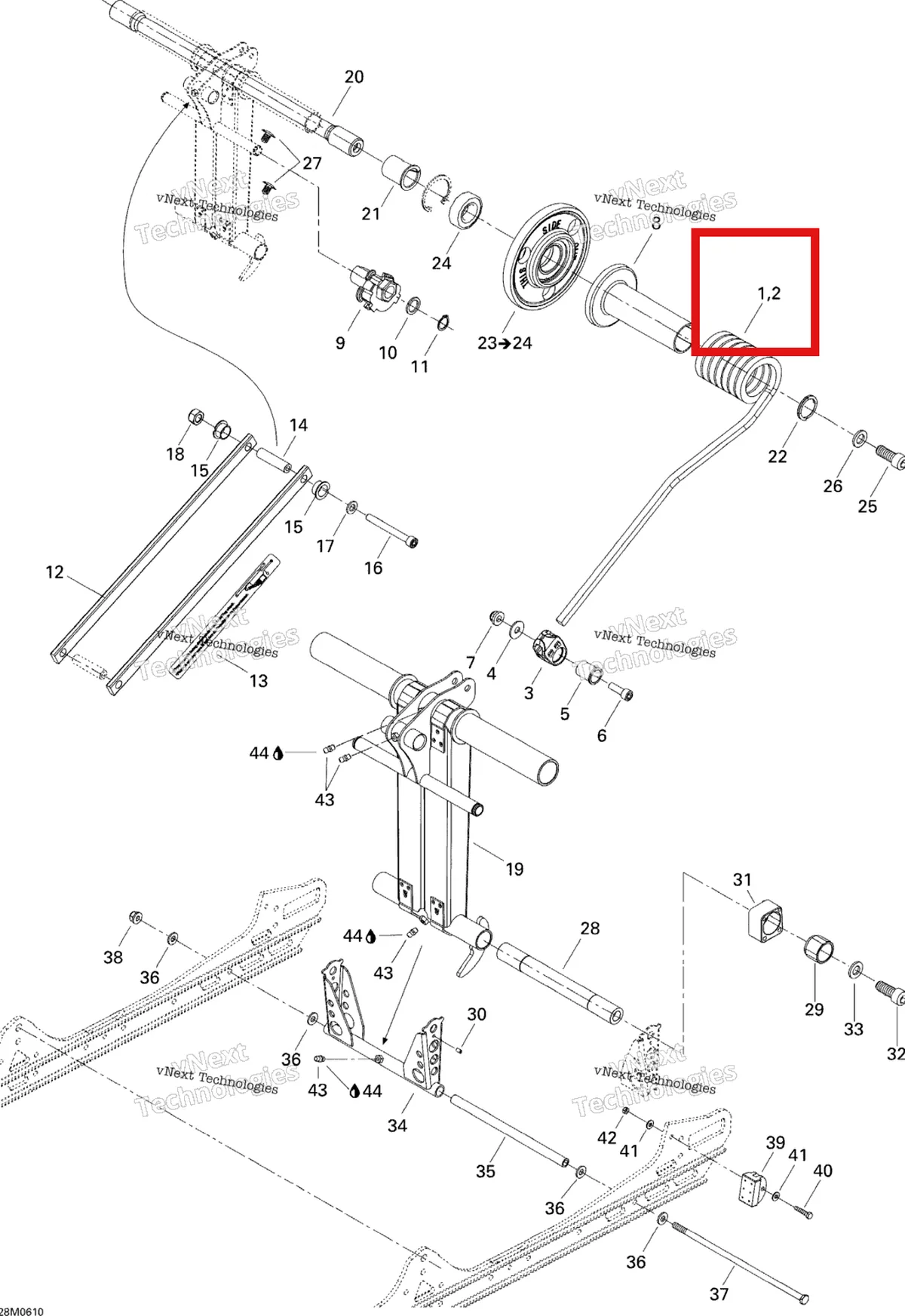 Деталь 503190999 на схеме узла 2006 Ski-Doo MX Z 440 Racing Rear Arm