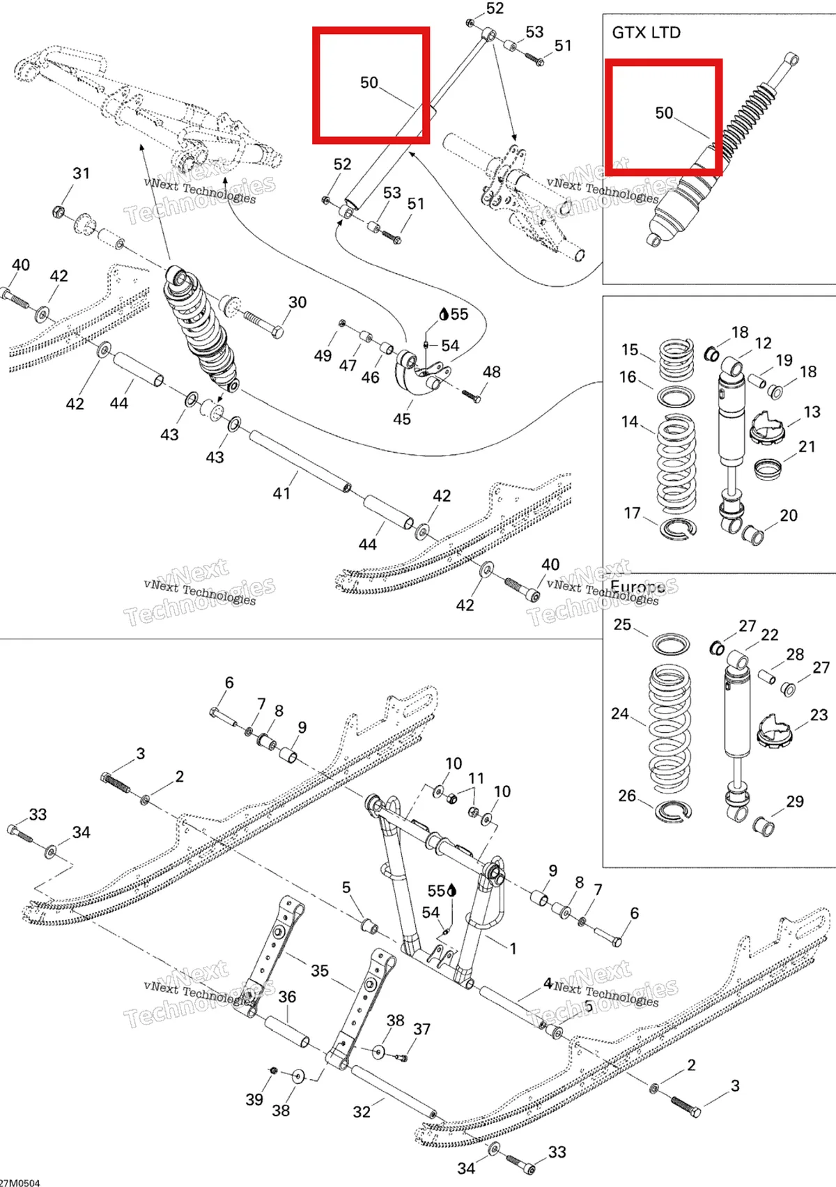 Деталь 503191023 на схеме узла 2005 Ski-Doo GTX 500SS Front Arm 500Ss