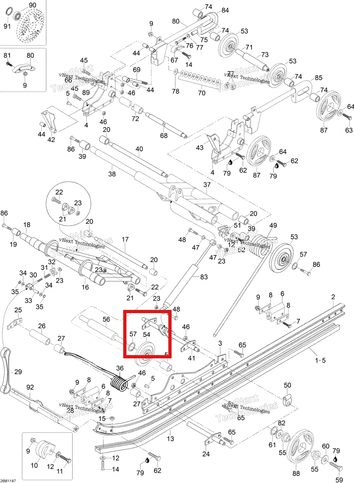 Деталь 503191029 (Деталь Wheel Black 135mm/musta) на схеме узла 2012 Ski-Doo Skandic SWT V800 YetiII Rear Suspension