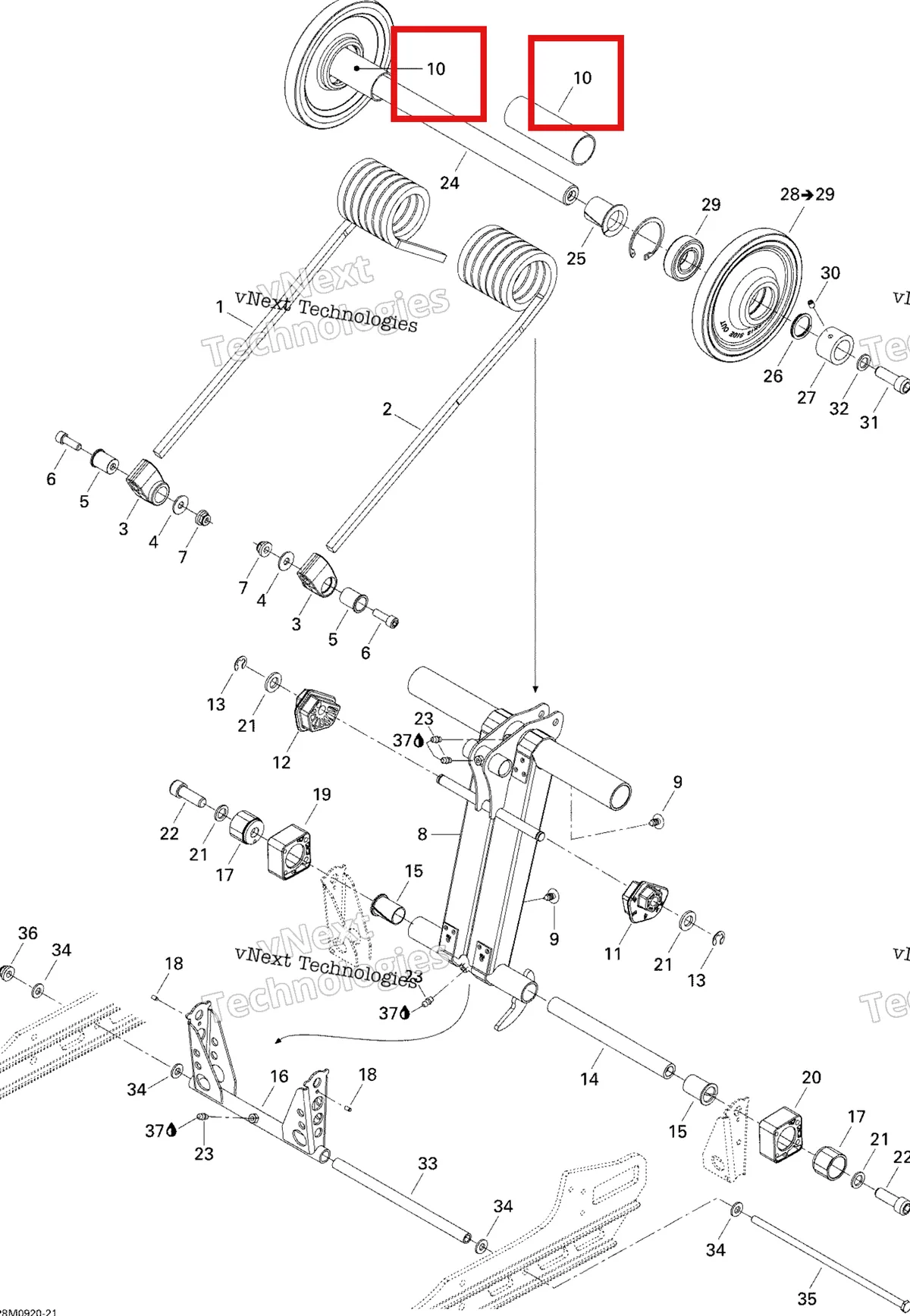 Деталь 503191041 на схеме узла 2009 Ski-Doo GSX Fan Rear Arm