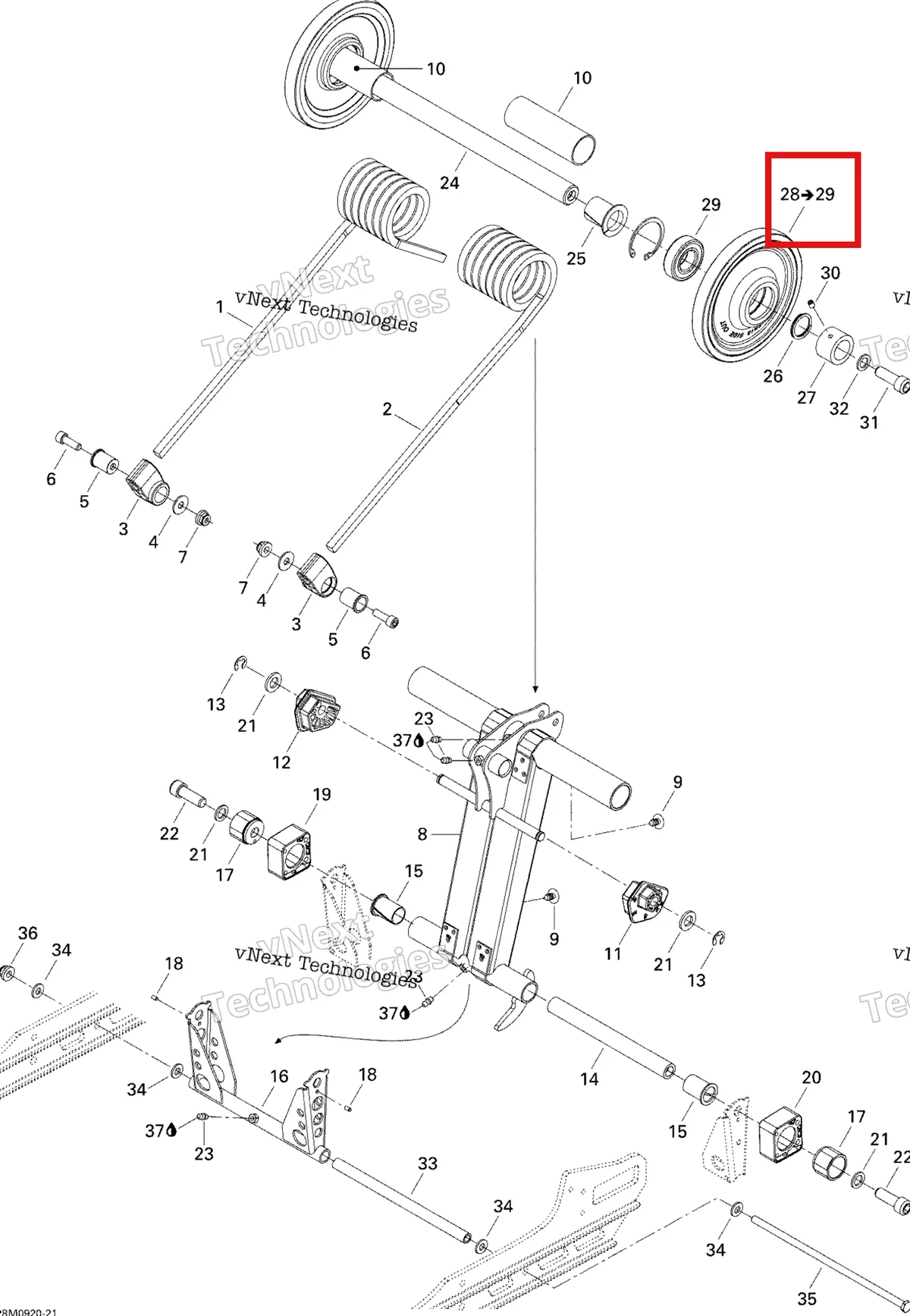 Деталь 503191046 на схеме узла 2009 Ski-Doo GSX Fan Rear Arm