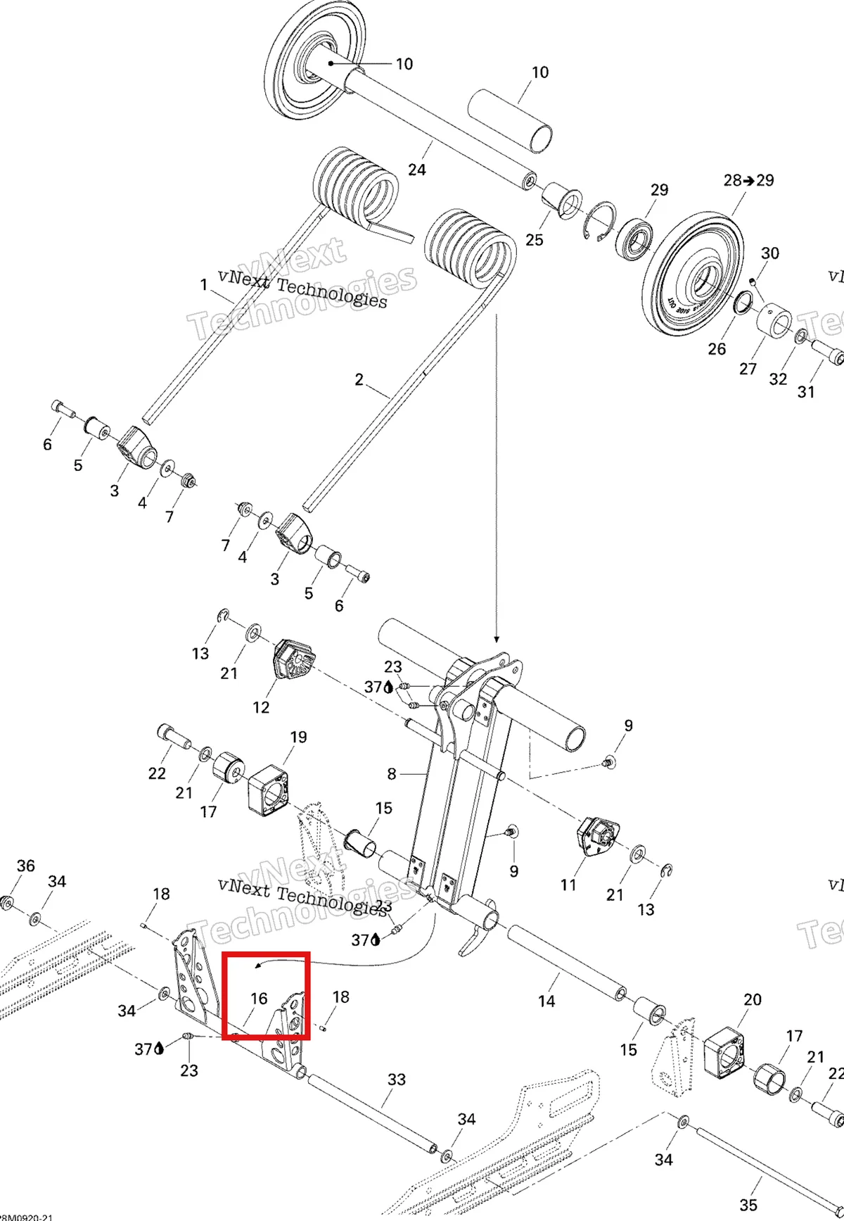 Деталь 503191091 на схеме узла 2009 Ski-Doo GSX Fan Rear Arm