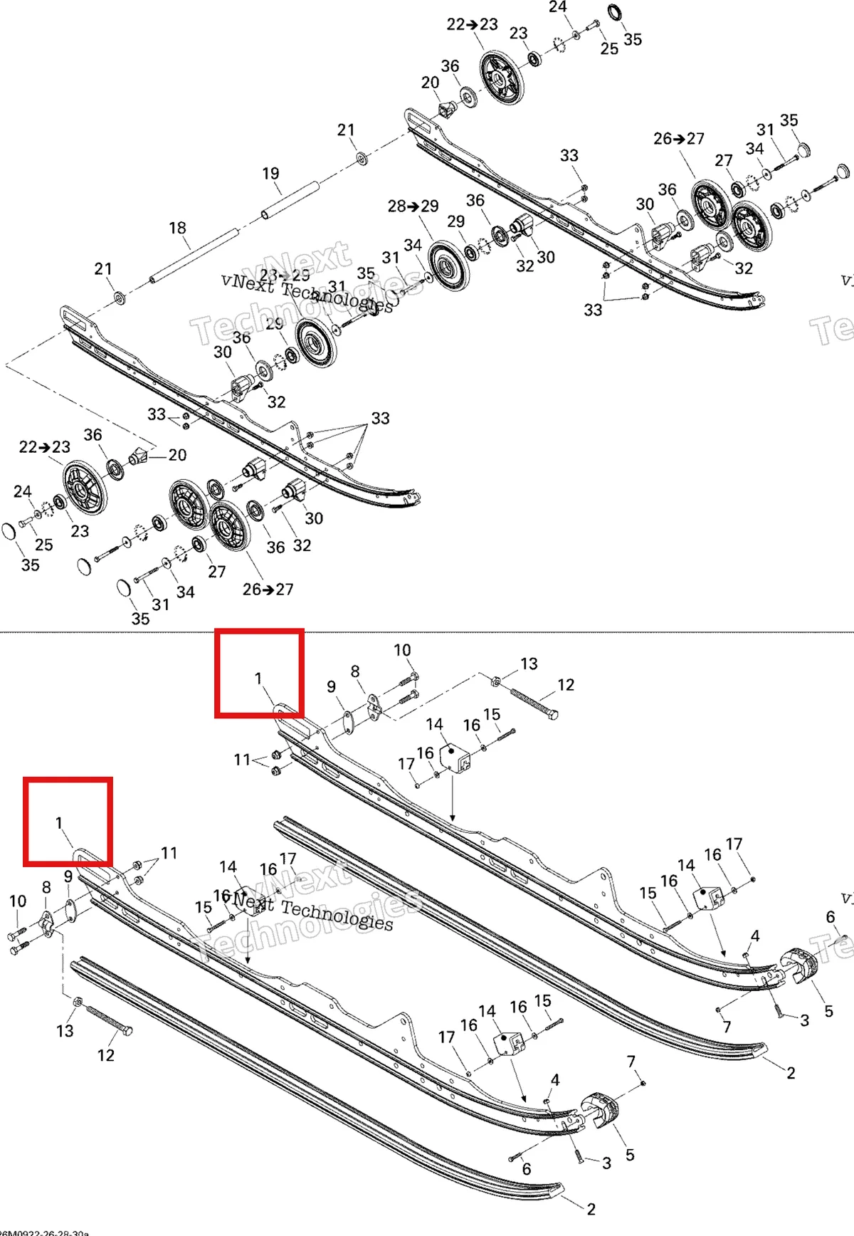 Деталь 503191107 (Деталь Runner 136") на схеме узла 2009 Ski-Doo GTX Fan Rear Suspension