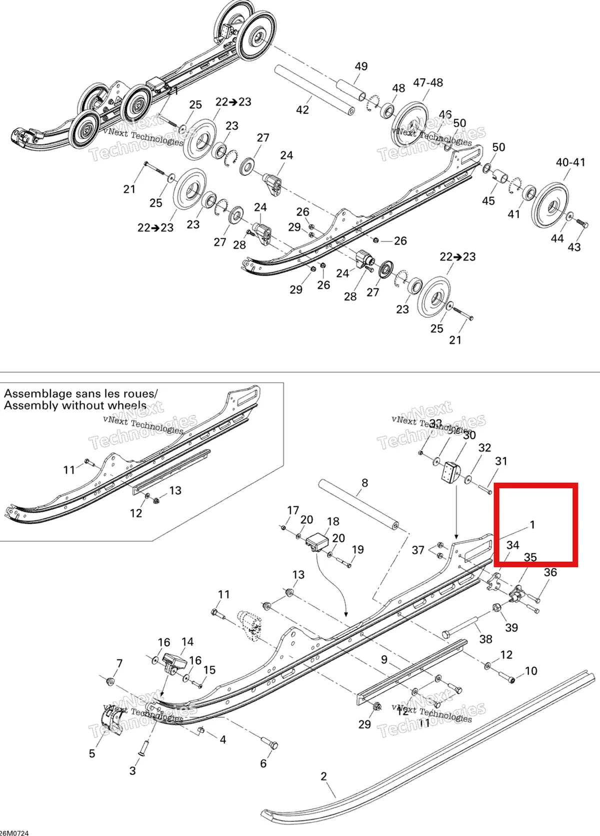 Деталь 503191224 на схеме узла 2007 Ski-Doo MX Z XRS 600 HO SDI Rear Suspension