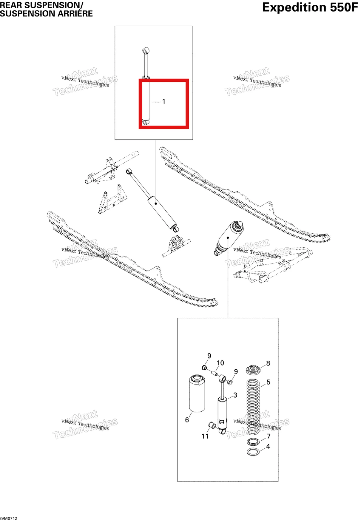 Деталь 503191230 (Задний Амортизатор) на схеме узла 2007 Ski-Doo Expedition Sport 550F Rear Suspension Shocks