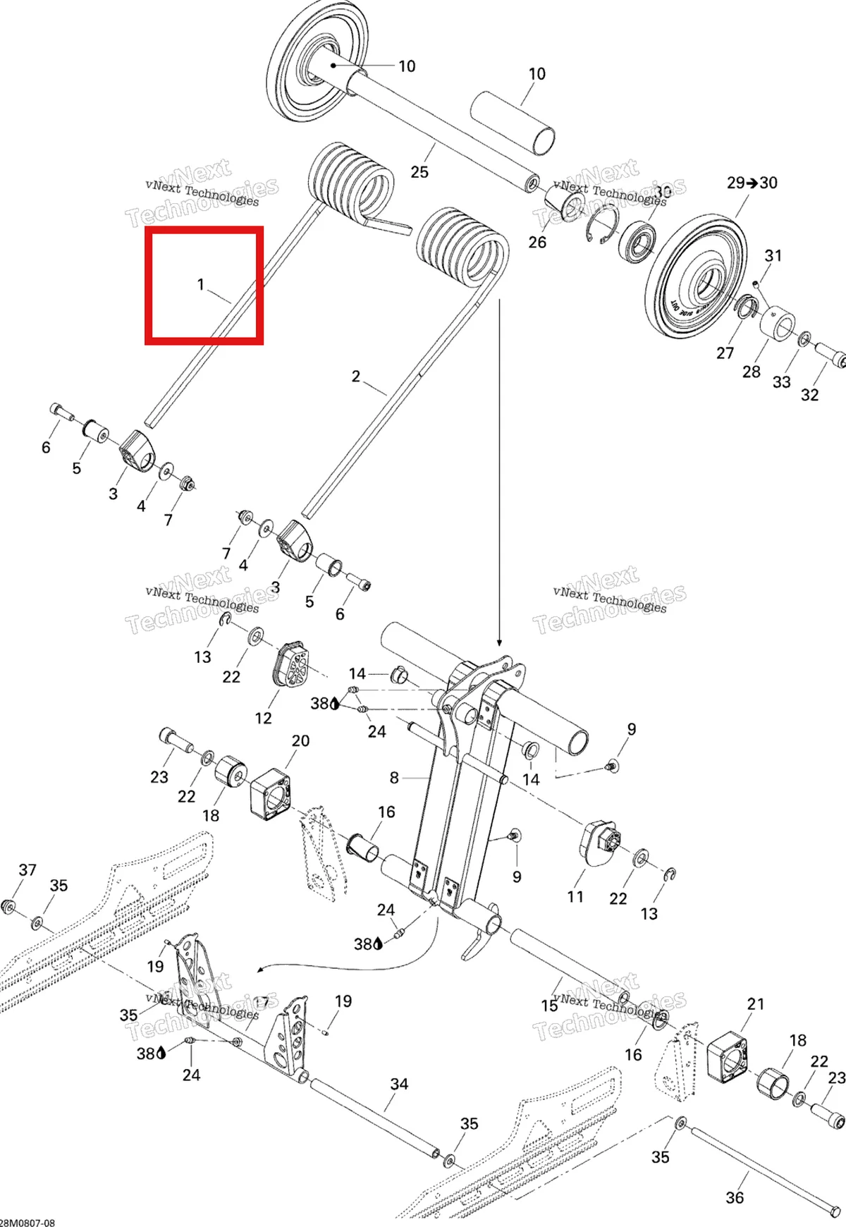 Деталь 503191240 на схеме узла 2008 Ski-Doo GTX LTD 600 HO SDI Rear Arm