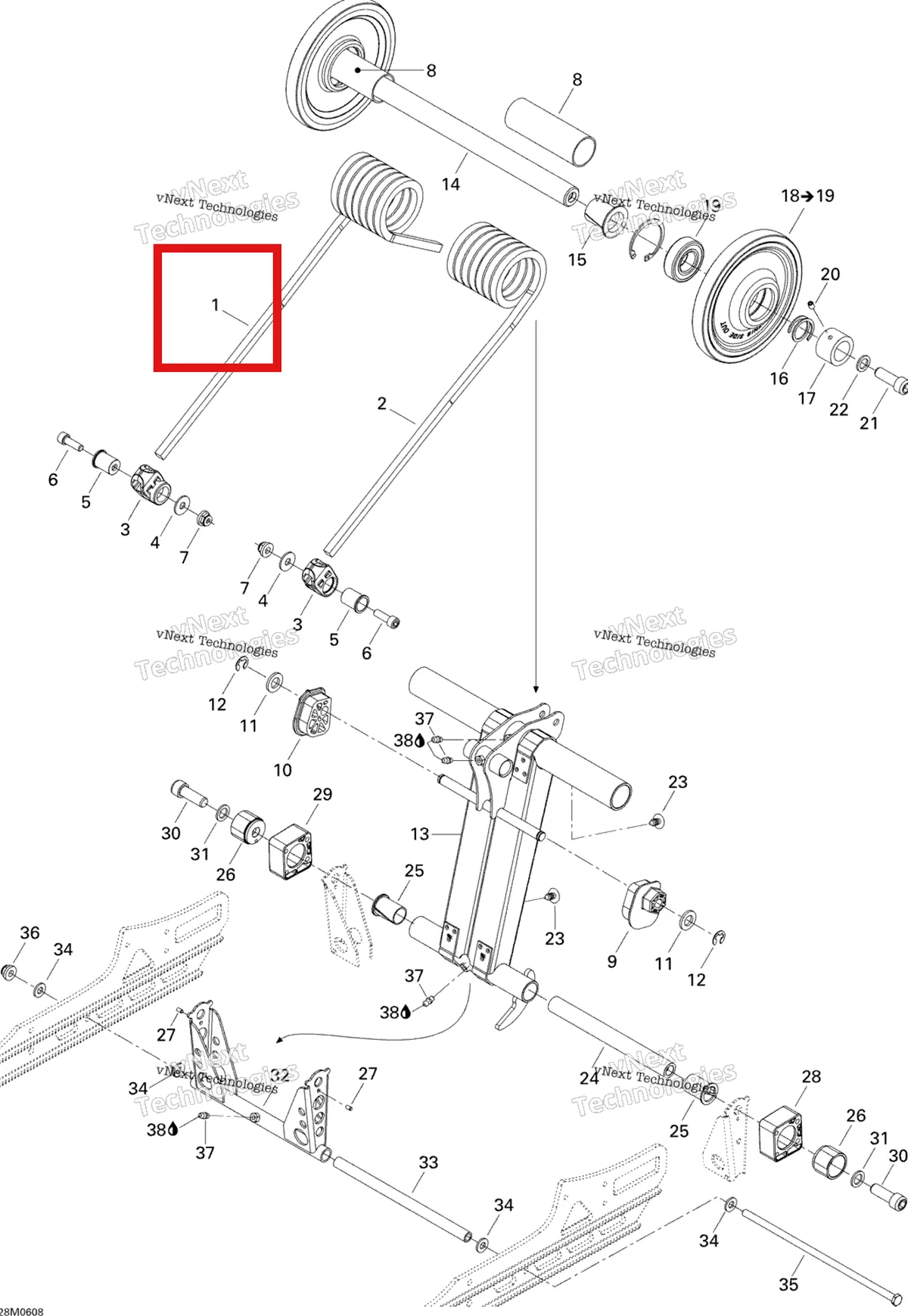 Деталь 503191247 на схеме узла 2006 Ski-Doo GTX 600 HO SDI Rear Arm
