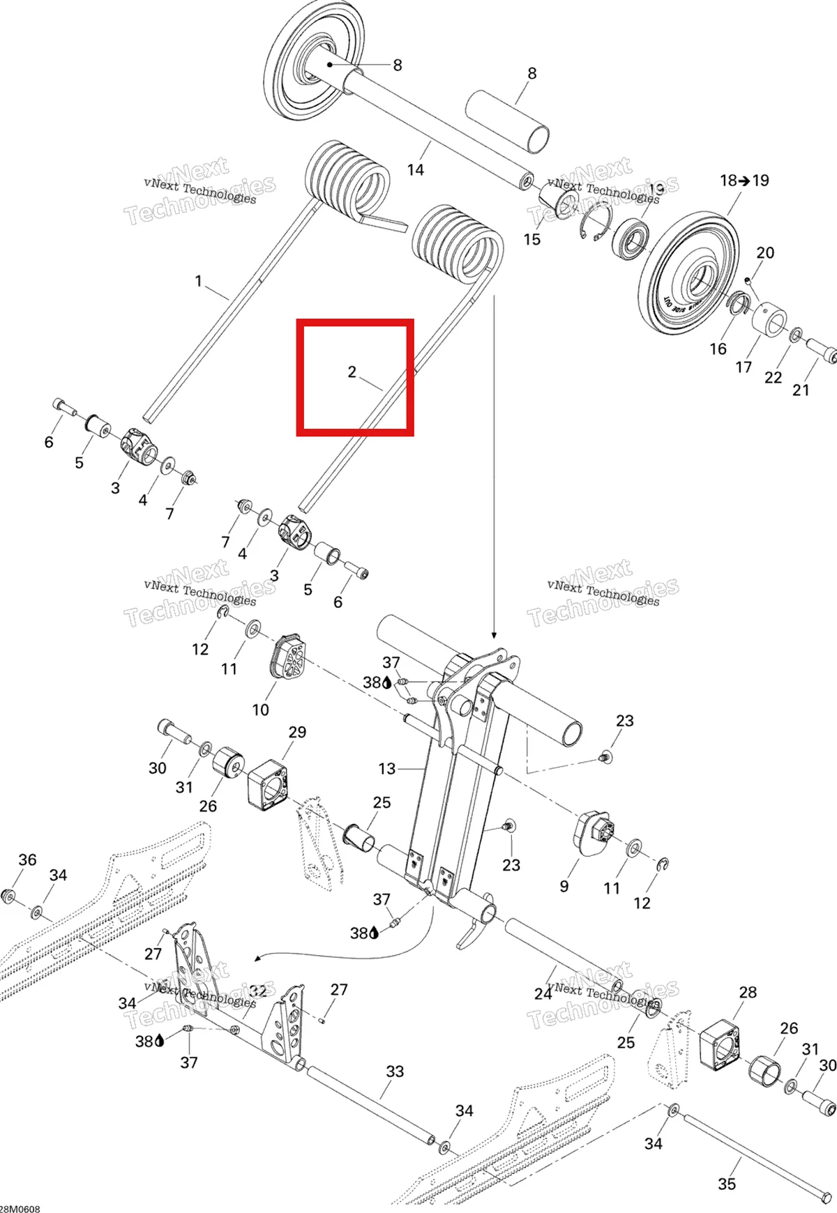 Деталь 503191249 на схеме узла 2006 Ski-Doo GTX 600 HO SDI Rear Arm