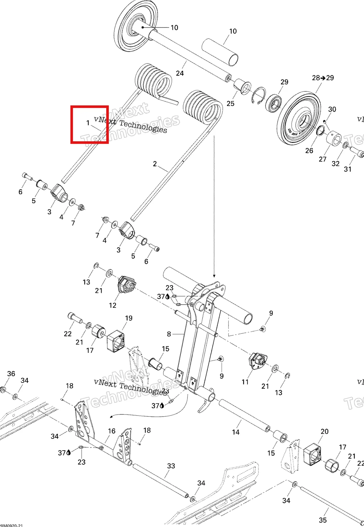 Деталь 503191287 на схеме узла 2009 Ski-Doo GSX Fan Rear Arm
