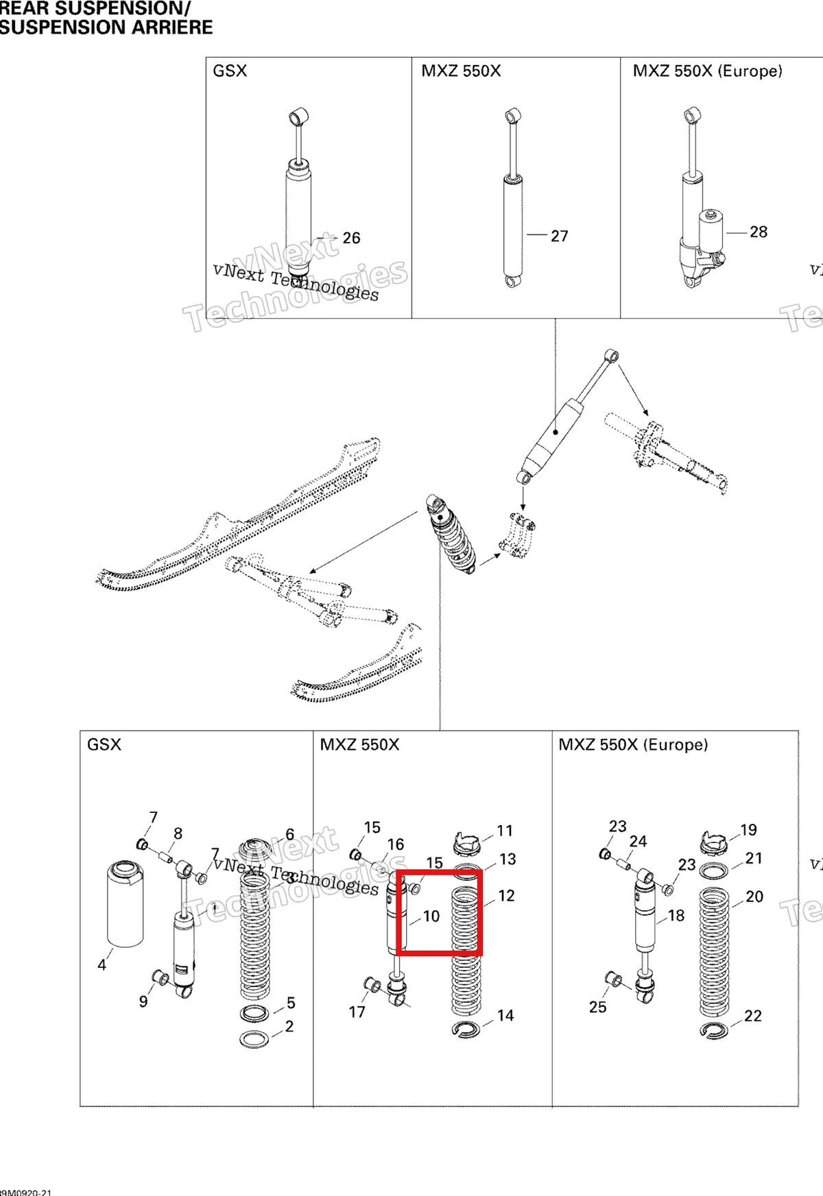 Деталь 503191294 на схеме узла 2009 Ski-Doo MX Z 550X Rear Suspension Shocks