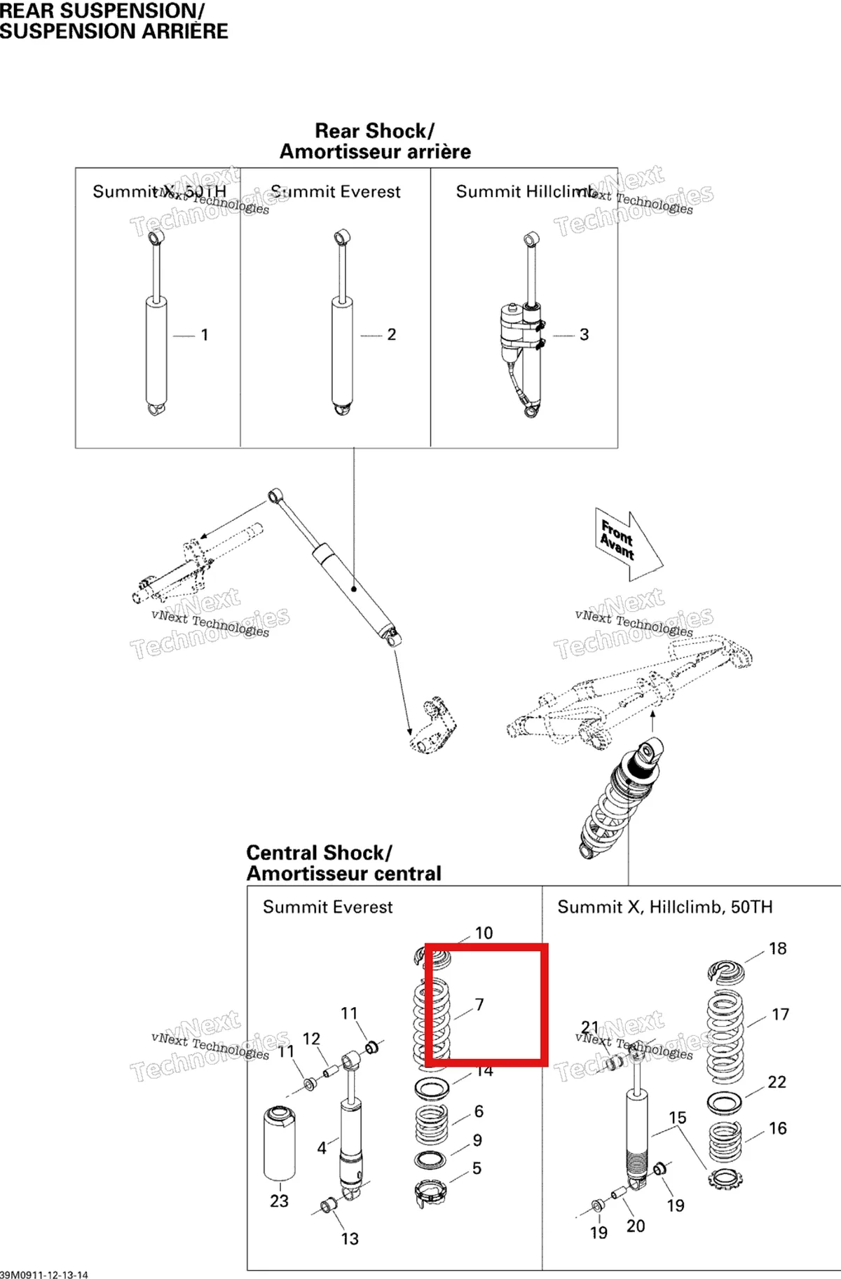 Деталь 503191327 на схеме узла 2009 Ski-Doo Summit Everest 500SS Rear Suspension Shocks 500Ss