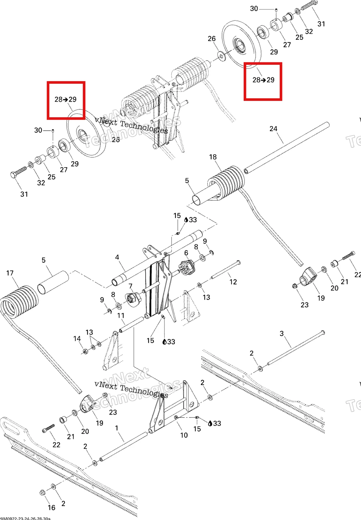 Деталь 503191359 (Деталь Wheel 165. Includes 28 To 29) на схеме узла 2009 Ski-Doo GTX Fan Rear Arm