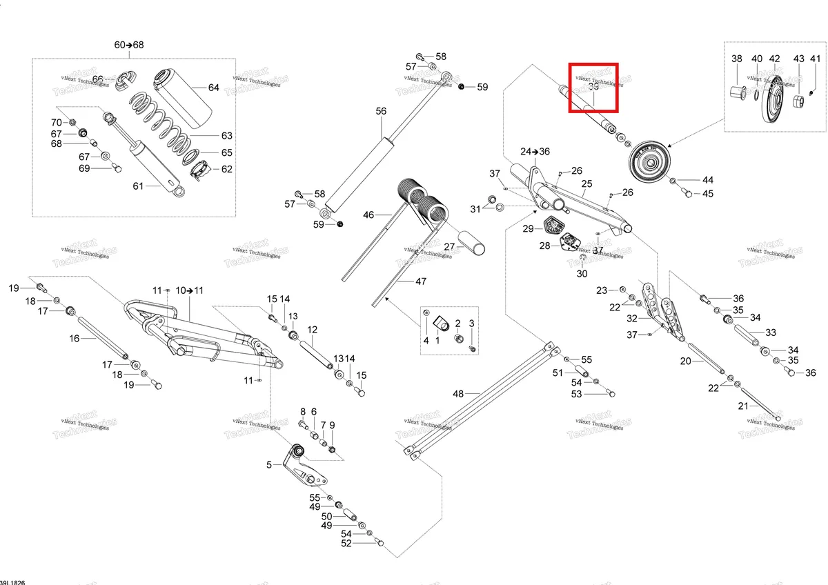 Деталь 503191406 на схеме узла 2018 Ski-Doo SKANDIC 550F Rear Suspension - Upper Section - Swt - Wt
