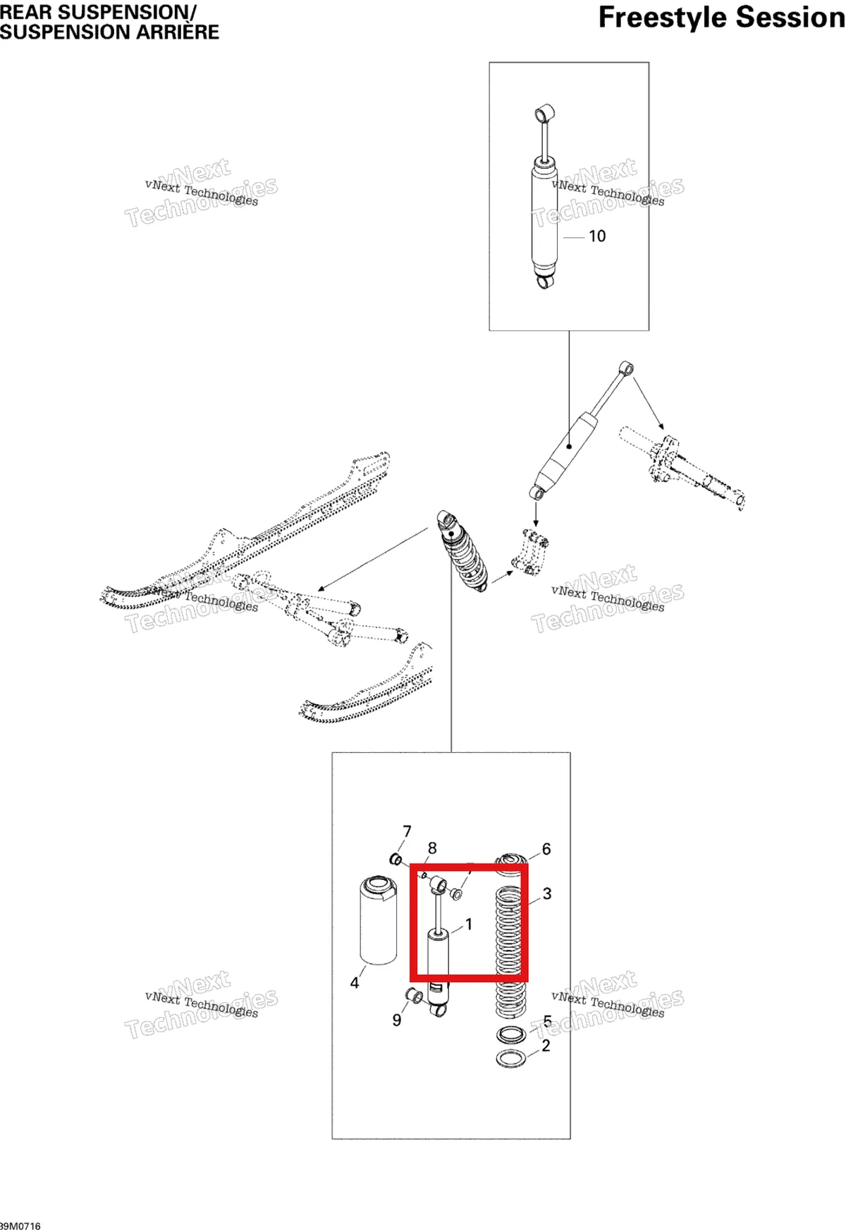 Деталь 503191423 на схеме узла 2007 Ski-Doo Freestyle Session 550F Rear Suspension Shocks 550F
