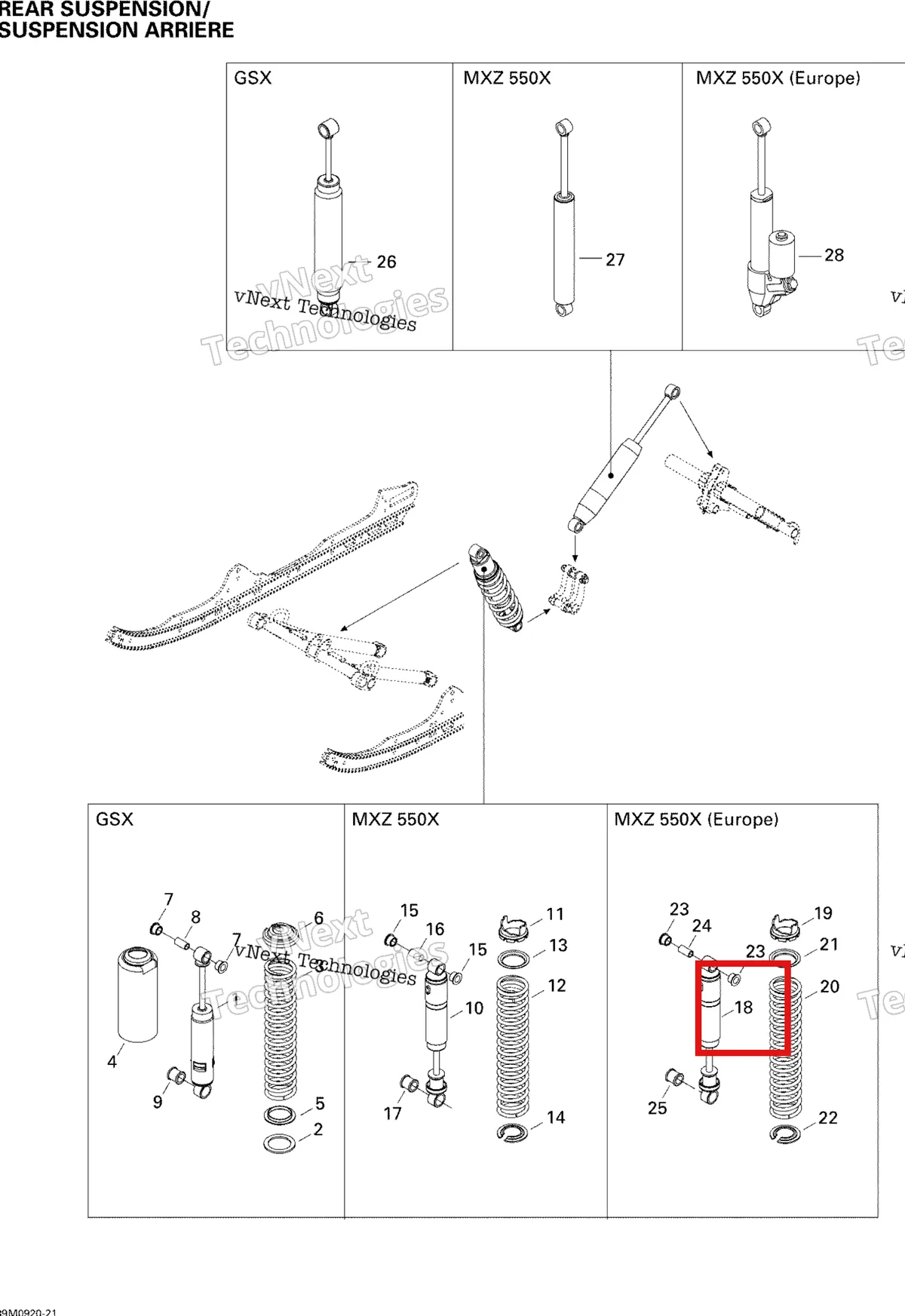 Деталь 503191463 на схеме узла 2009 Ski-Doo MX Z 550X Rear Suspension Shocks