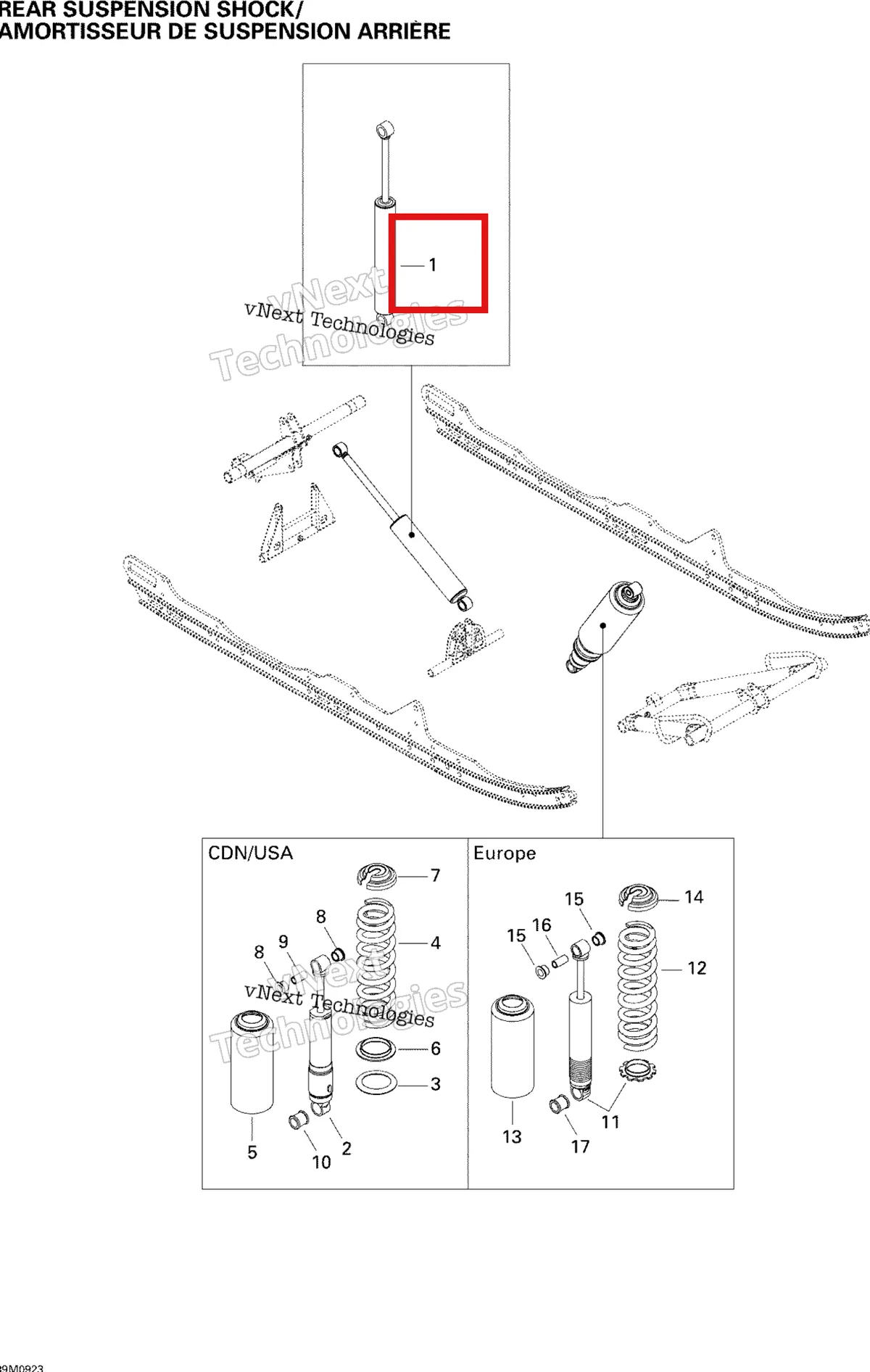Деталь 503191466 на схеме узла 2009 Ski-Doo Summit Fan Rear Suspension Shocks