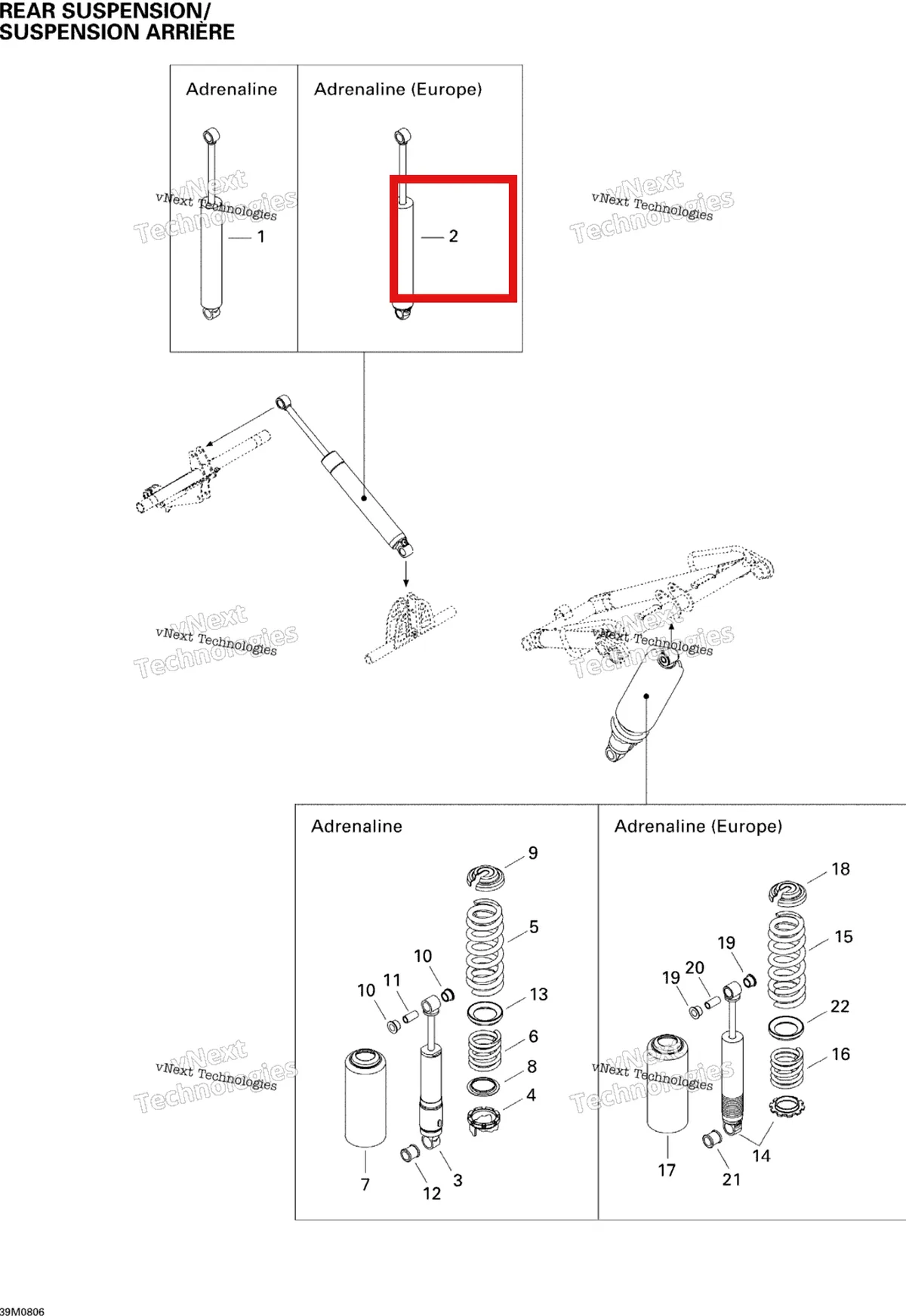 Деталь 503191467 на схеме узла 2008 Ski-Doo Summit Adrenaline 600HO SDI Rear Suspension Shocks