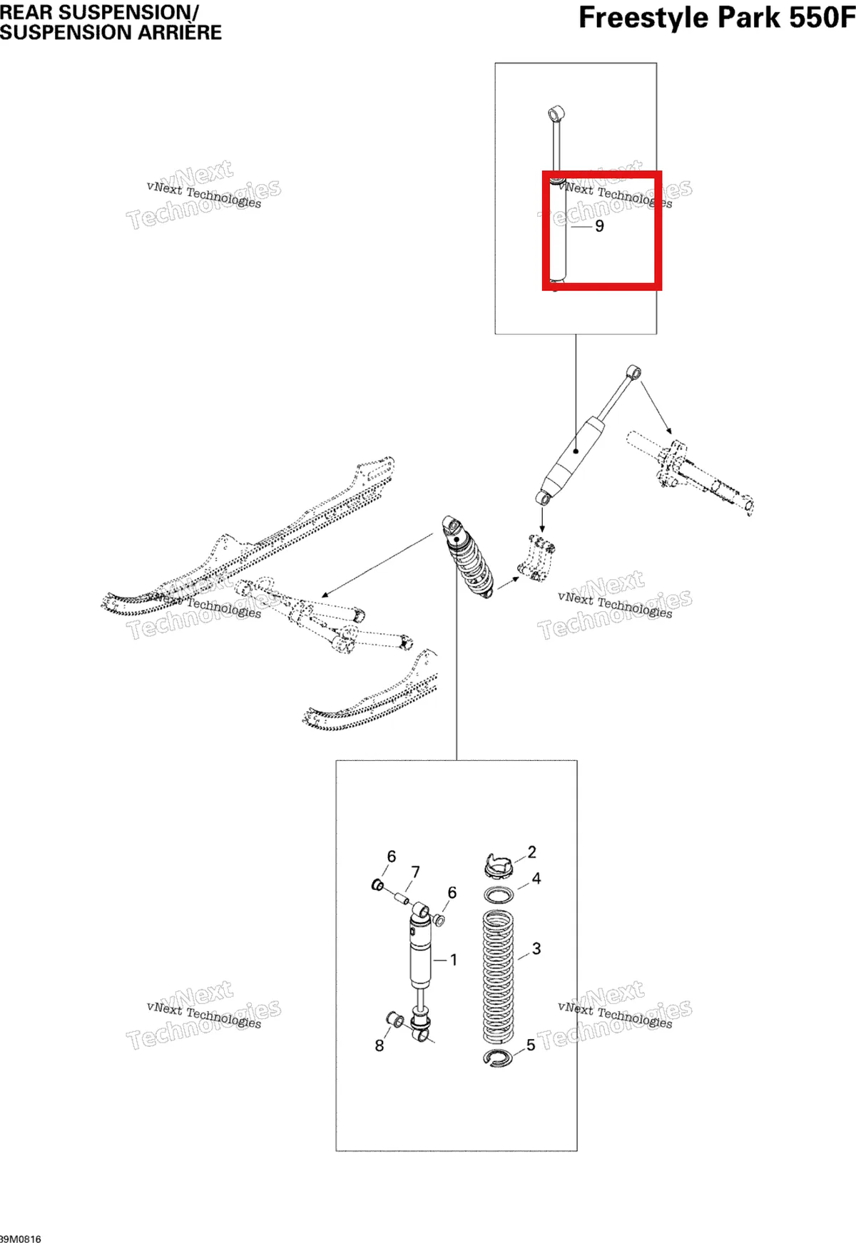 Деталь 503191470 на схеме узла 2008 Ski-Doo Freestyle PARK 550F Rear Suspension Shocks
