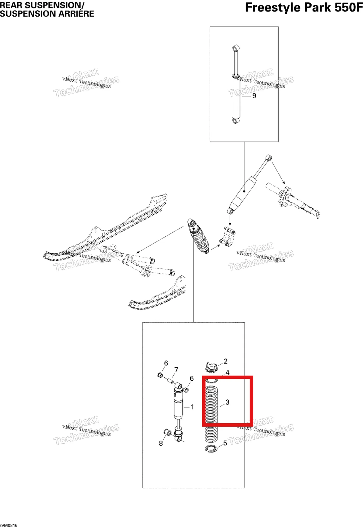 Деталь 503191476 на схеме узла 2008 Ski-Doo Freestyle PARK 550F Rear Suspension Shocks