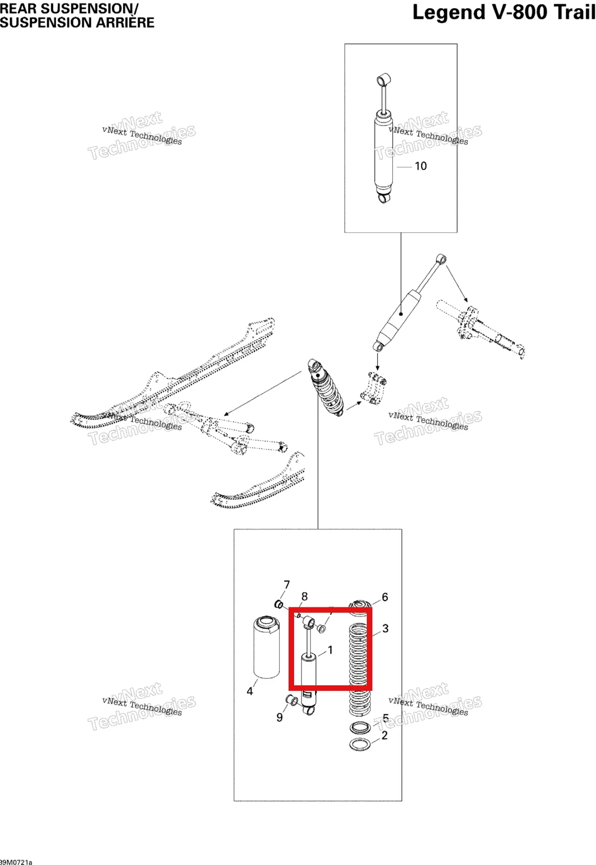 Деталь 503191521 на схеме узла 2007 Ski-Doo Legend Trail V800 Rear Suspension Shocks Trail