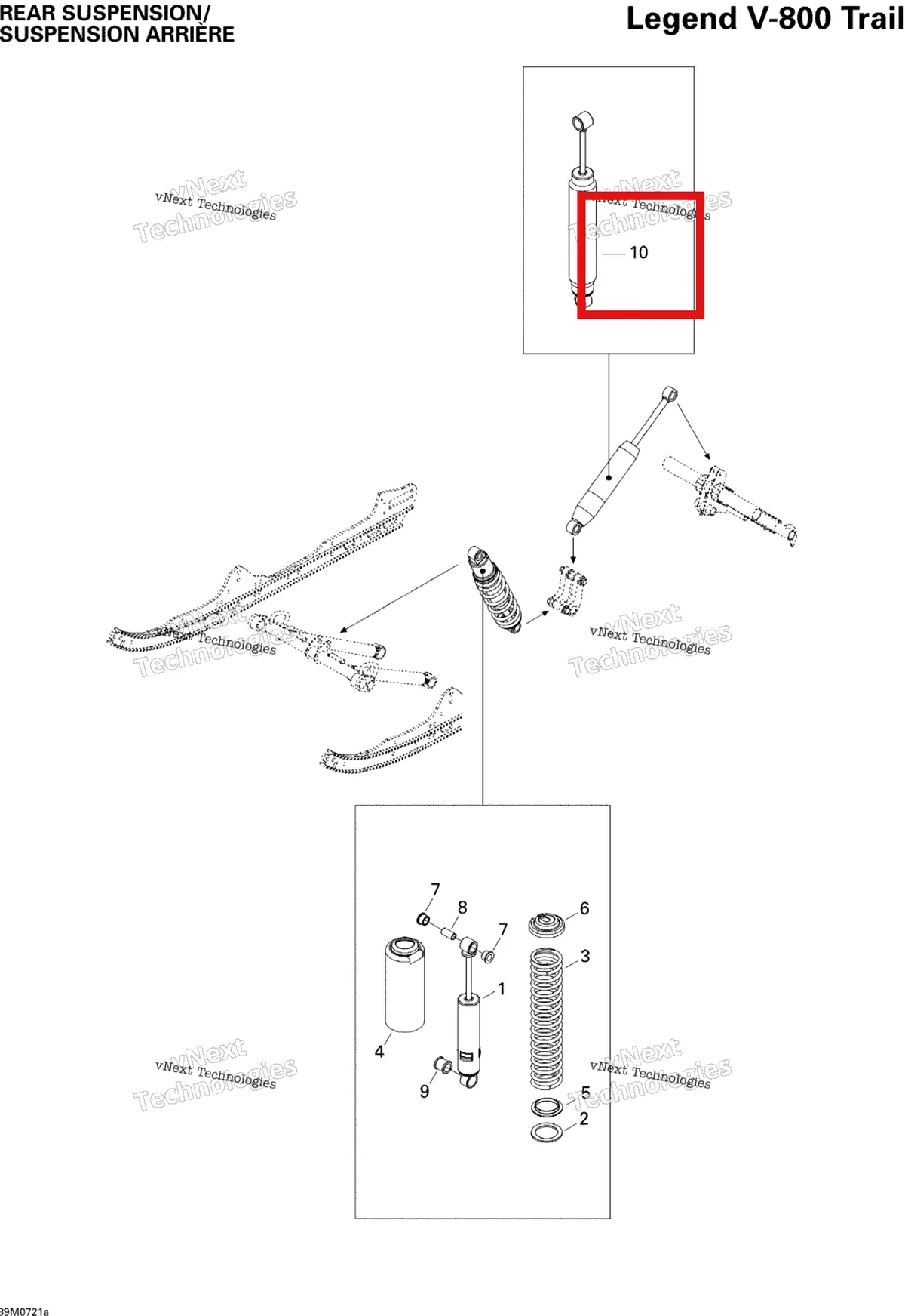 Деталь 503191522 на схеме узла 2007 Ski-Doo Legend Trail V800 Rear Suspension Shocks Trail