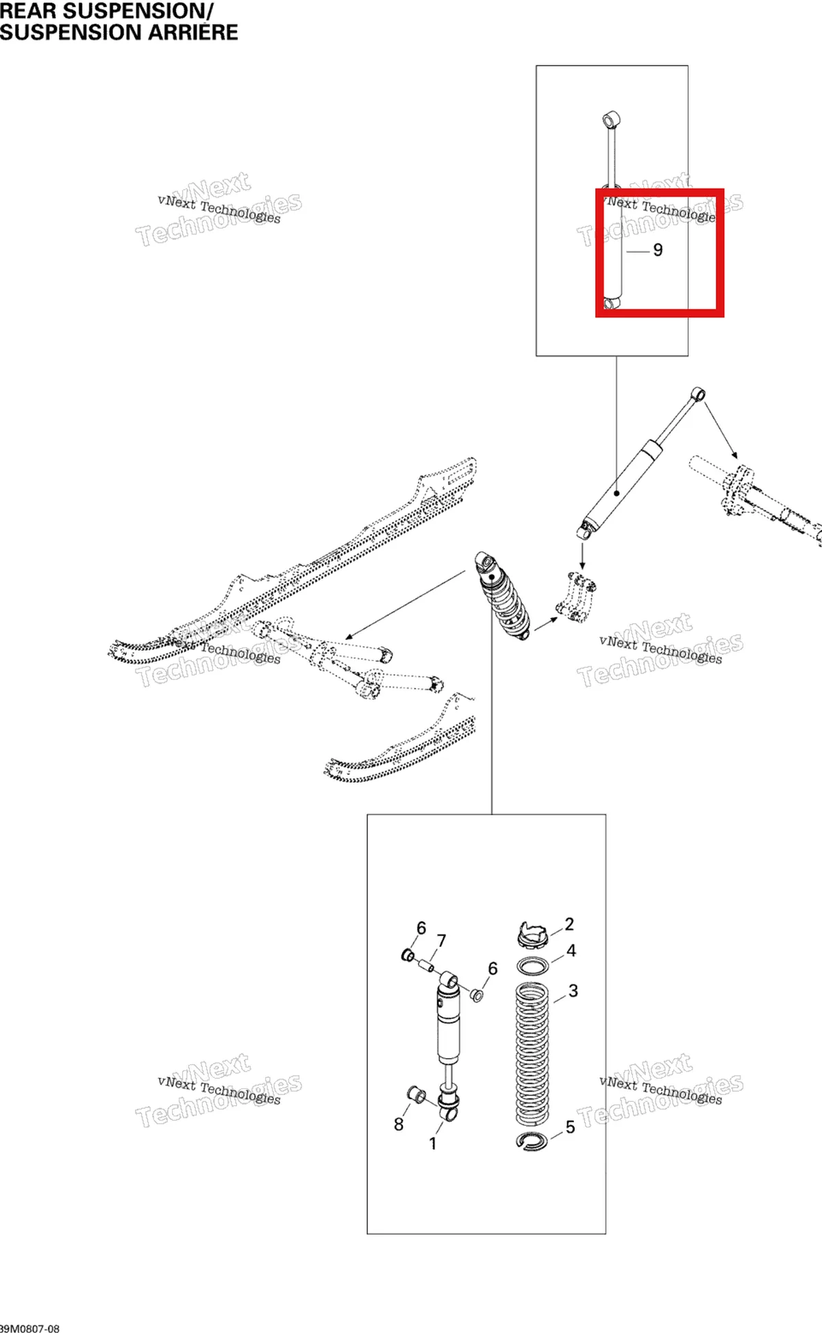 Деталь 503191525 на схеме узла 2008 Ski-Doo GTX SPORT 600 HO SDI Rear Suspension Shocks Sport