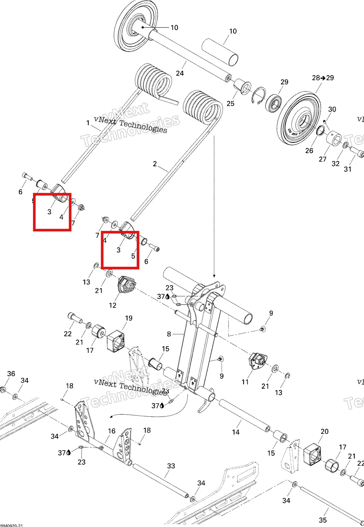 Деталь 503191539 (Деталь Spring Support) на схеме узла 2009 Ski-Doo GSX Fan Rear Arm