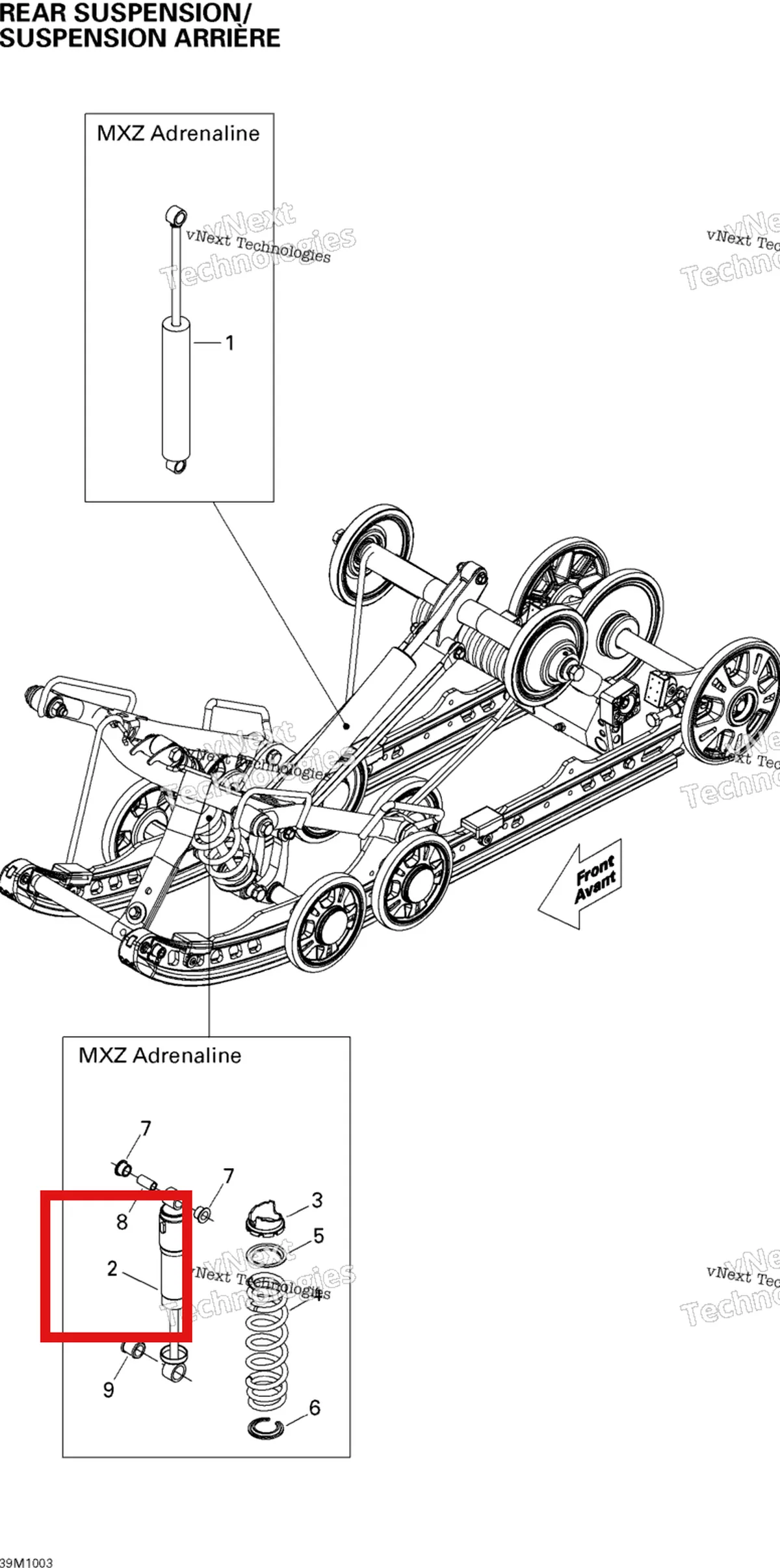 Деталь 503191591 на схеме узла 2010 Ski-Doo MX Z Adrenaline 800R PTEK Rear Suspension Shocks