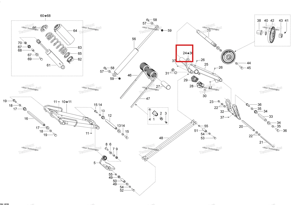 Деталь 503191709 на схеме узла 2018 Ski-Doo SKANDIC 550F Rear Suspension - Upper Section - Swt - Wt
